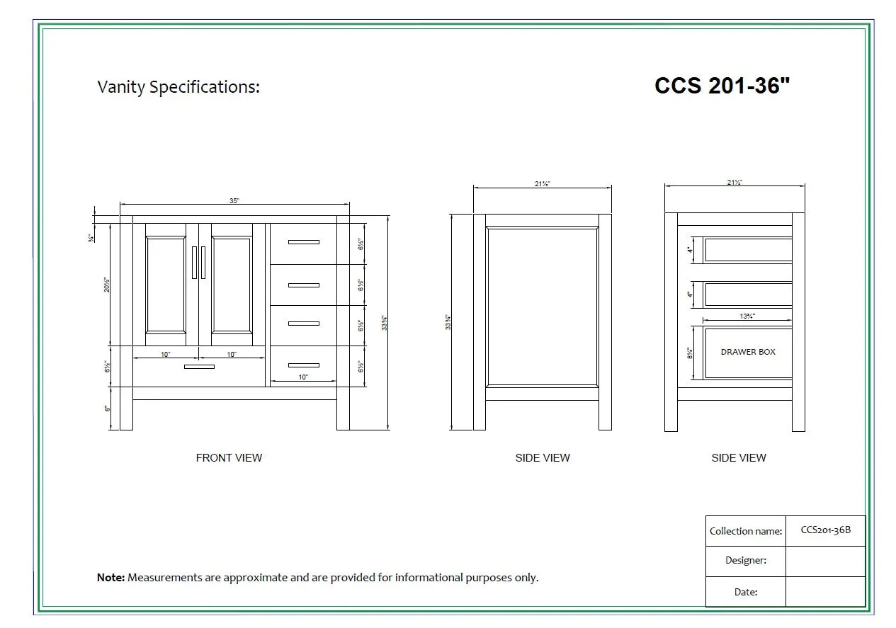 CCS201 - 36" Grey, Floor Standing Modern Bathroom Vanity, White Quartz Countertop