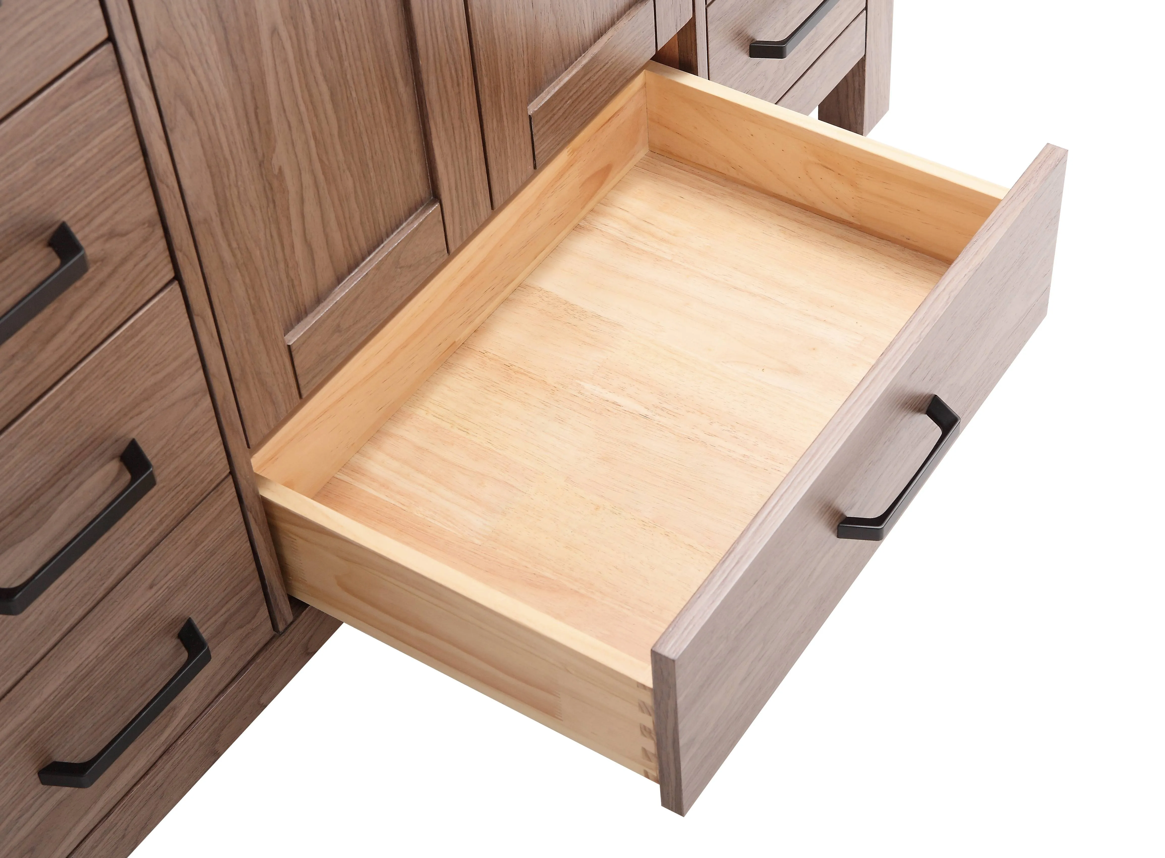 CCS201 - 48" Brown Oak, Floor Standing Modern Bathroom Vanity, White Quartz Countertop, Matt Black Hardware