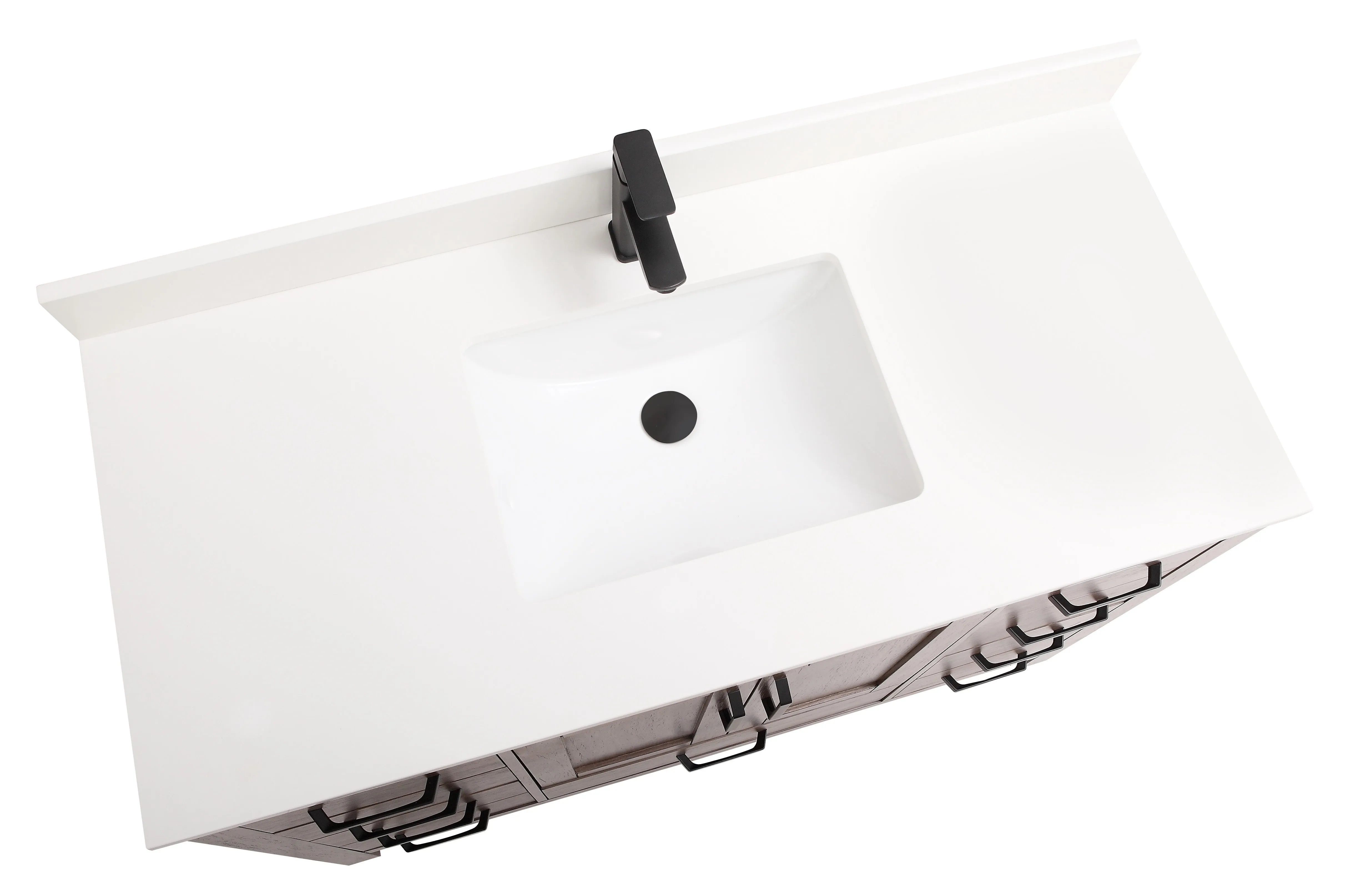 CCS201 - 48" Brown Oak, Floor Standing Modern Bathroom Vanity, White Quartz Countertop, Matt Black Hardware
