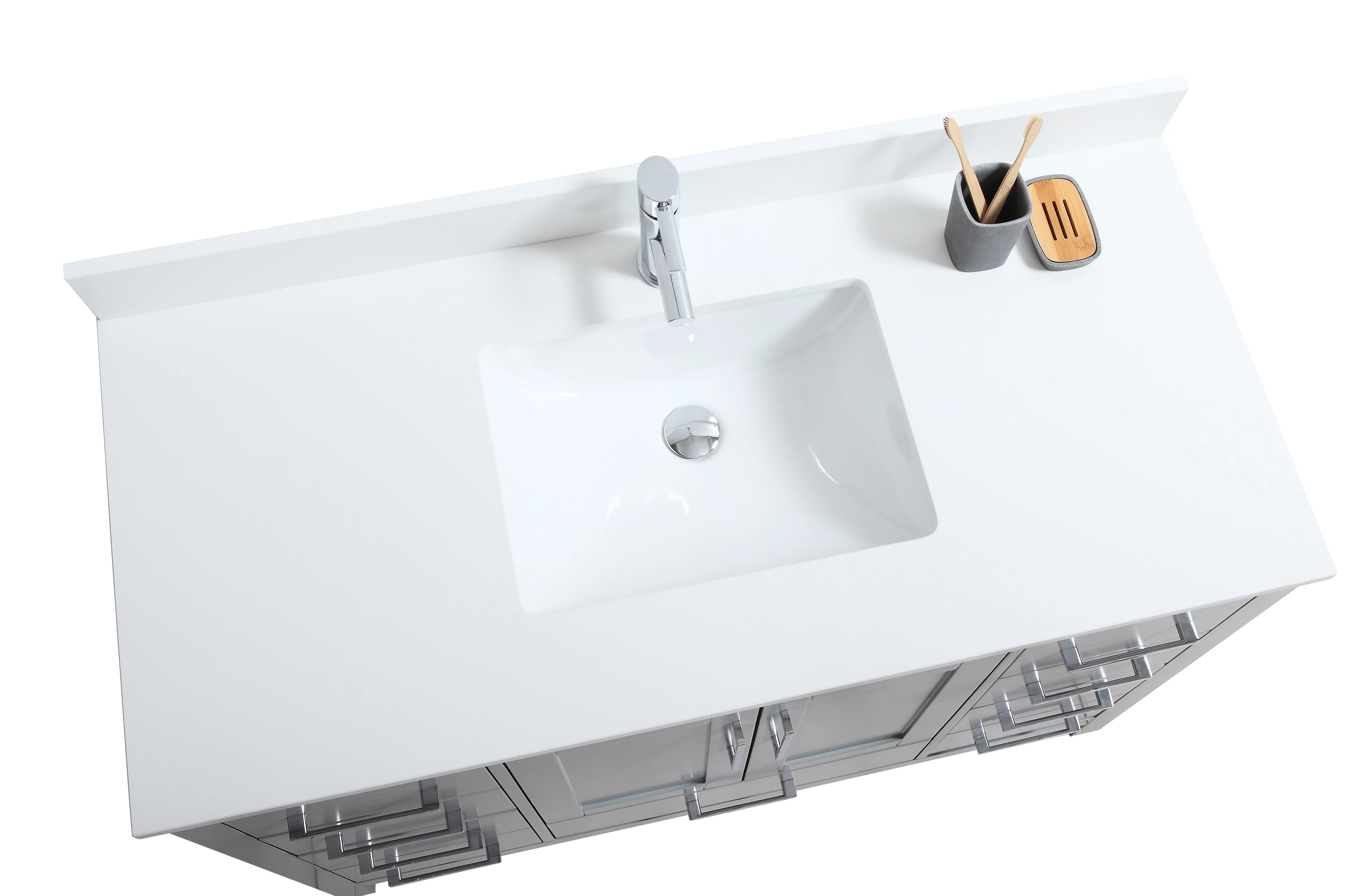 CCS201 - 48" Grey, Floor Standing Modern Bathroom Vanity , White Quartz Countertop