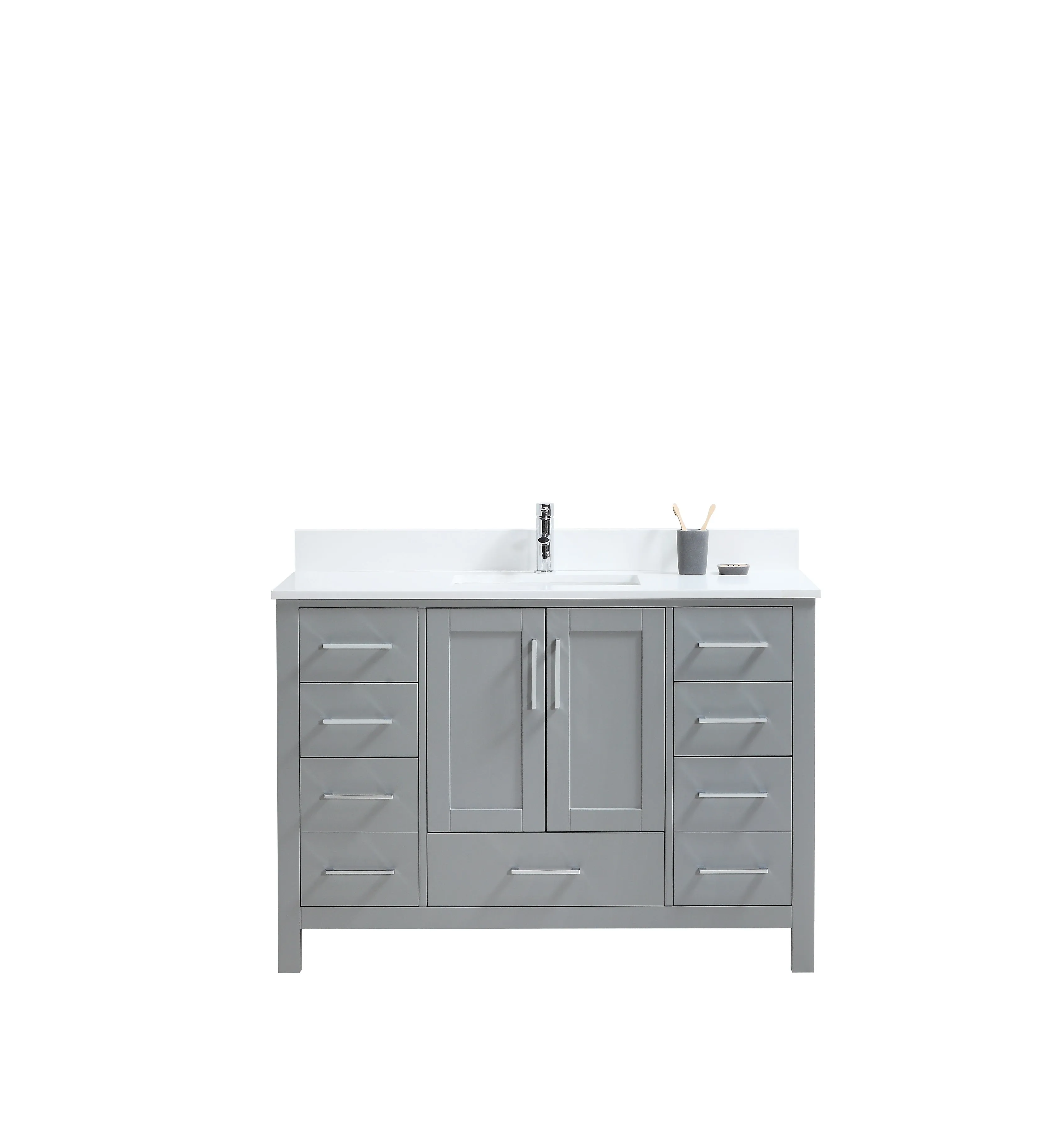 CCS201 - 48" Grey, Floor Standing Modern Bathroom Vanity , White Quartz Countertop