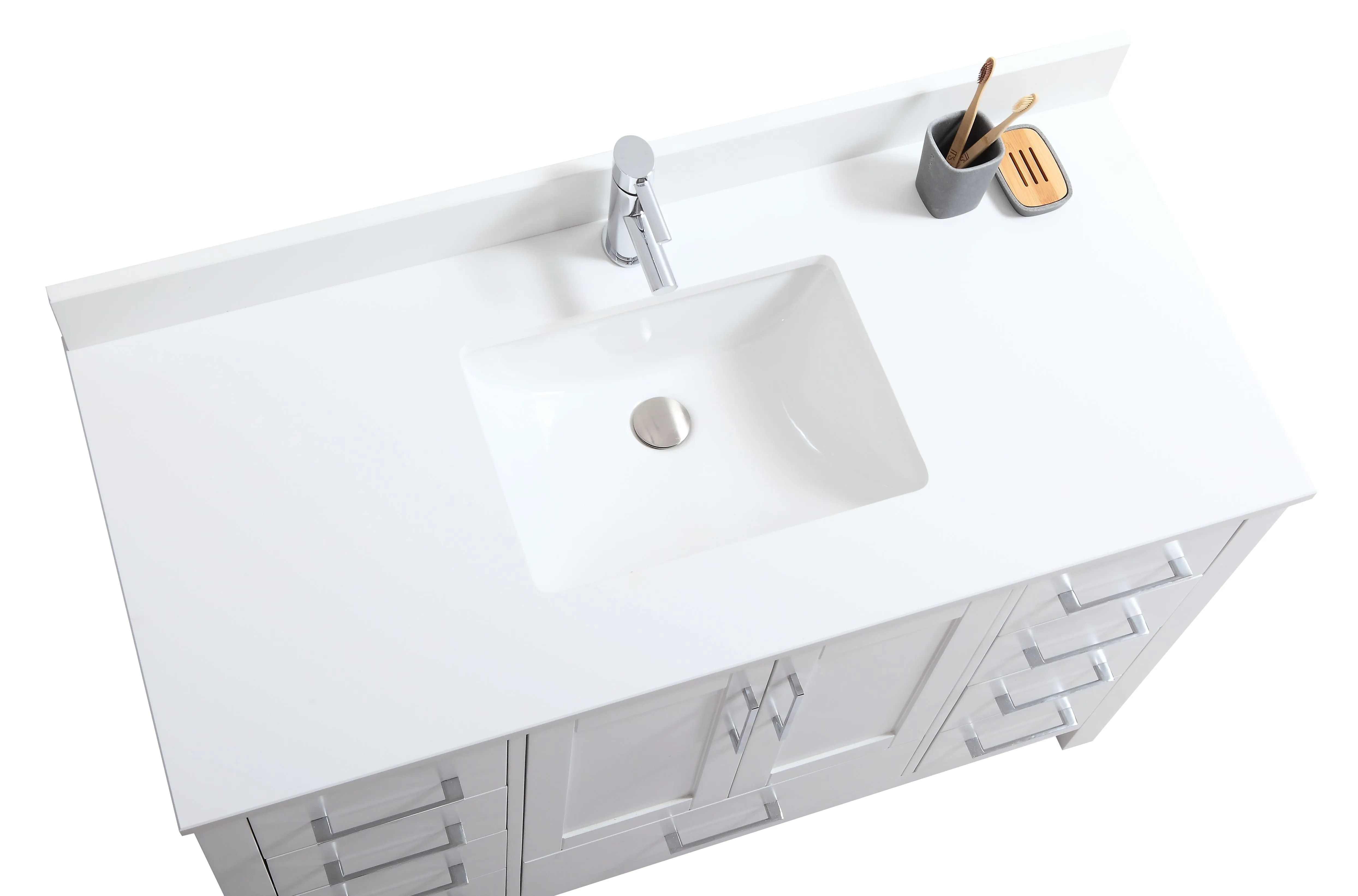 CCS201 - 48" White, Floor Standing Bathroom Vanity , White Quartz Countertop
