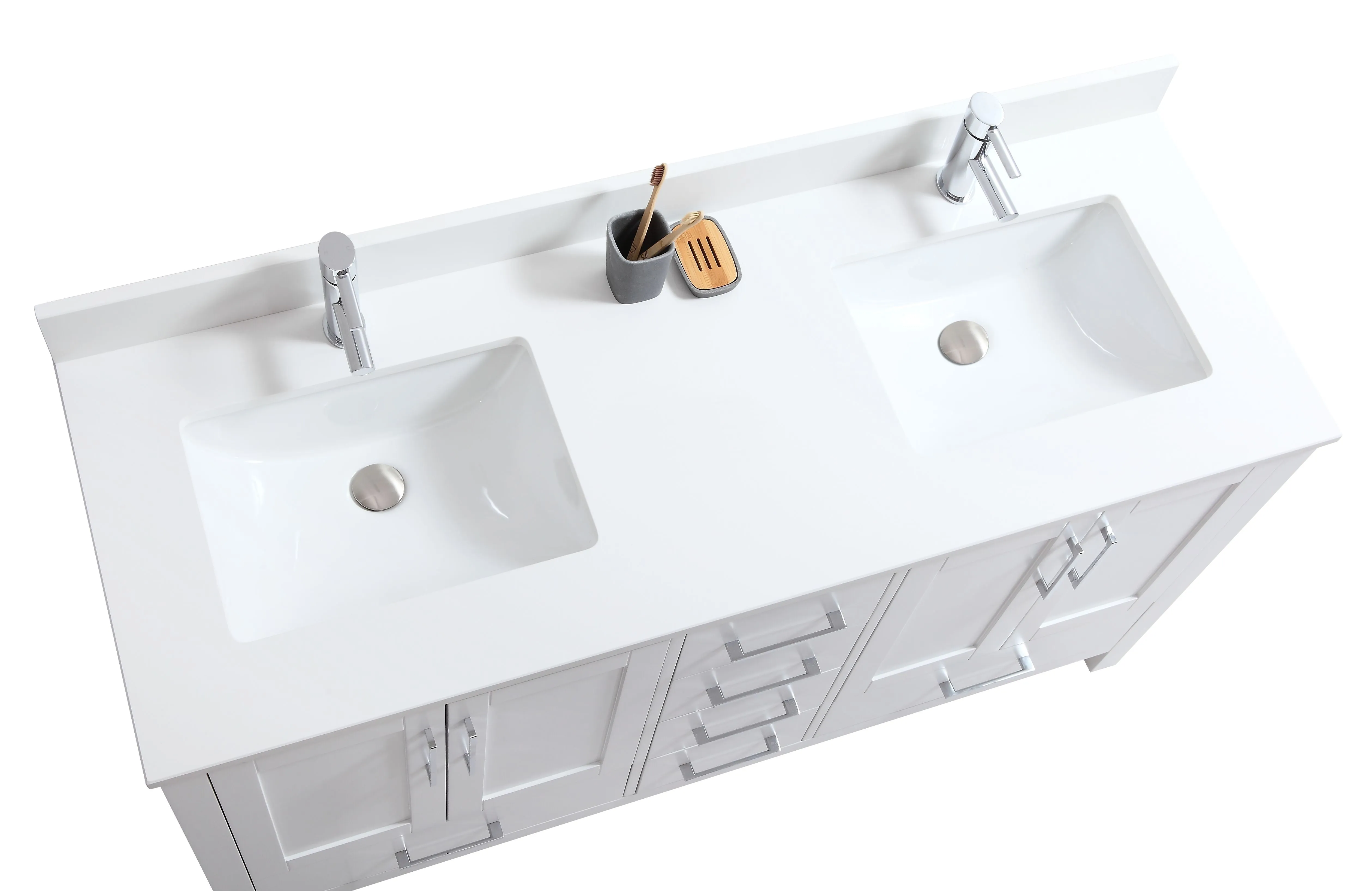 CCS201 - 60" White, Double Sink, Floor Standing Modern Bathroom Vanity,White Quartz Countertop