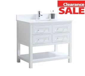 CCS301 - 36" White, Floor Standing Bathroom Vanity, White Quartz Countertop, Brushed Nickel Hardware **PICK UP ONLY ***
