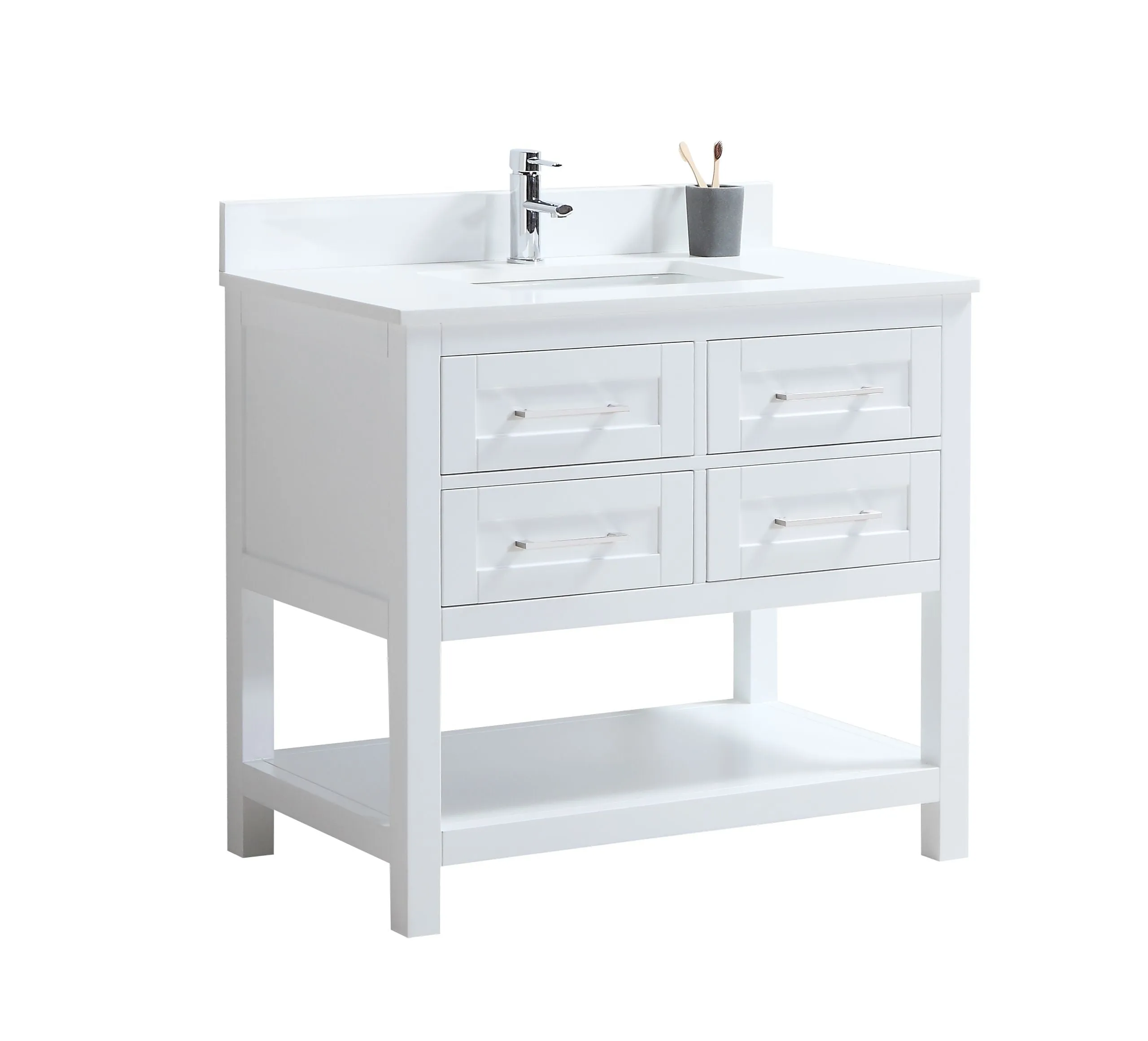 CCS301 - 36" White, Floor Standing Bathroom Vanity, White Quartz Countertop, Brushed Nickel Hardware **PICK UP ONLY ***