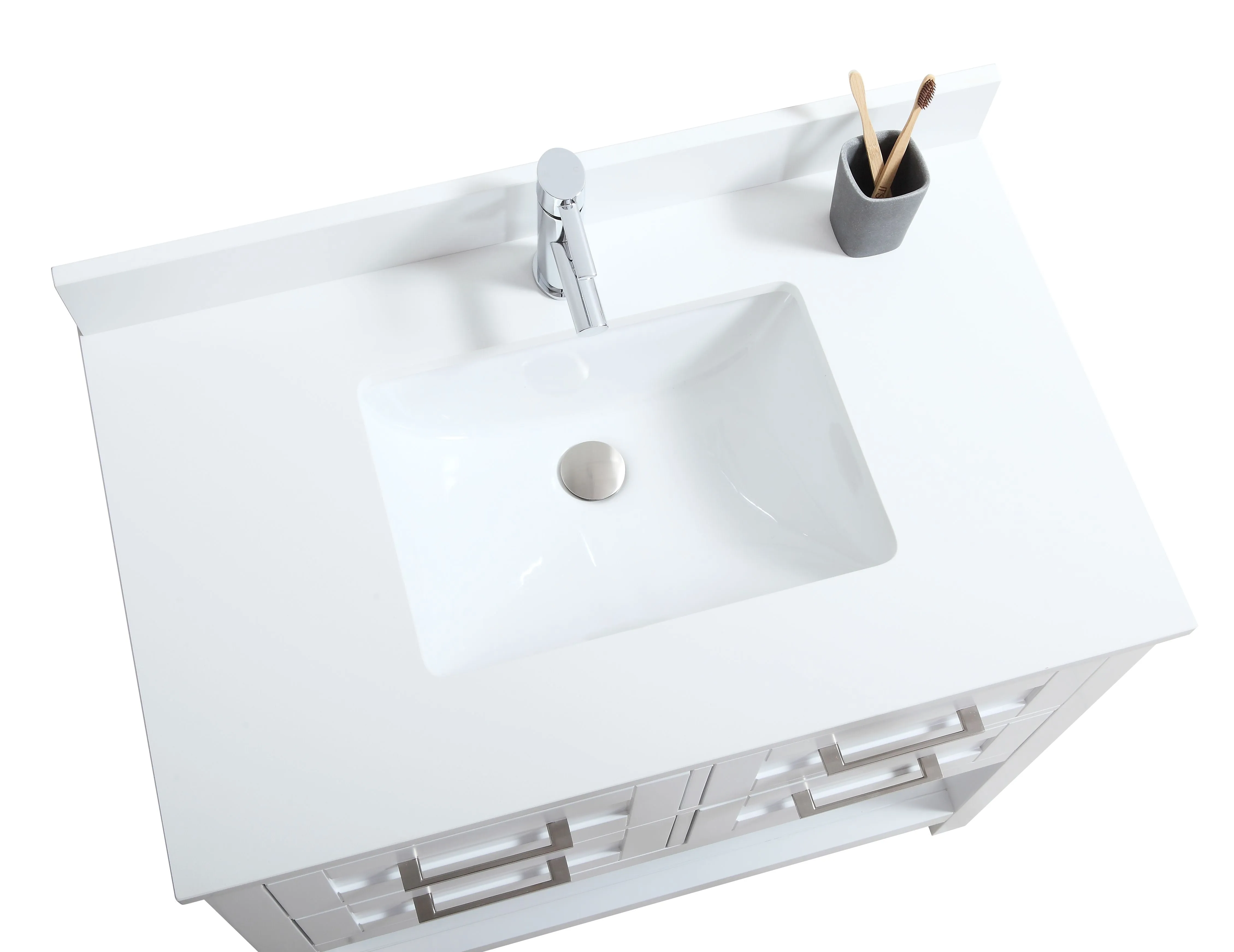 CCS301 - 36" White, Floor Standing Bathroom Vanity, White Quartz Countertop, Brushed Nickel Hardware **PICK UP ONLY ***