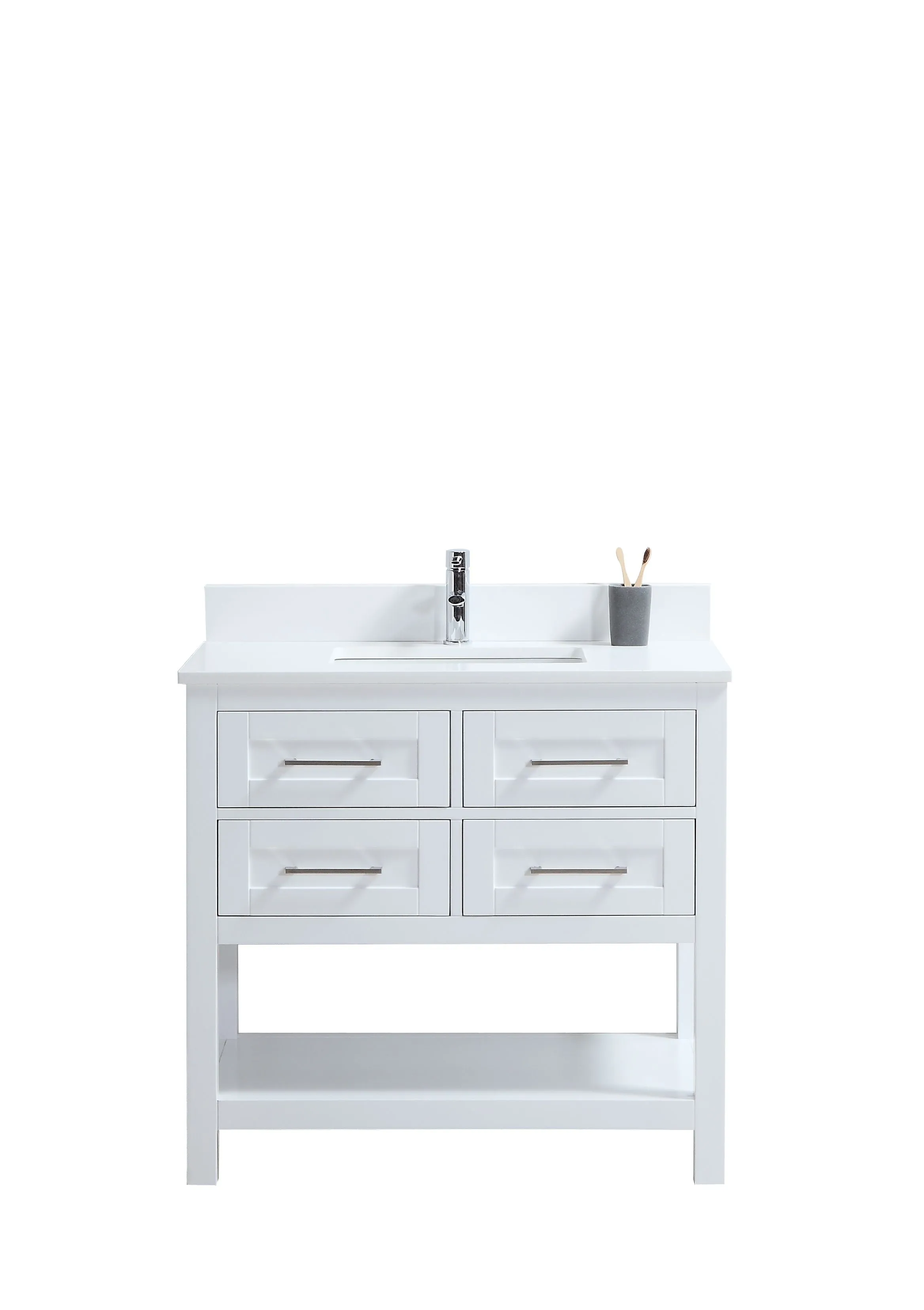 CCS301 - 36" White, Floor Standing Bathroom Vanity, White Quartz Countertop, Brushed Nickel Hardware **PICK UP ONLY ***