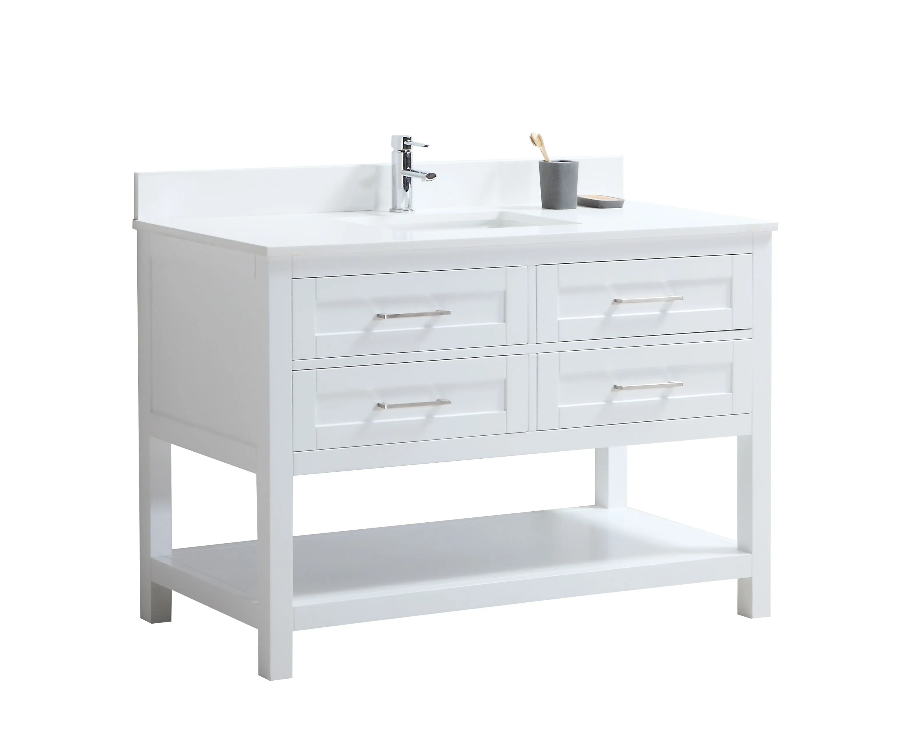 CCS301 - 48" White, Floor Standing Bathroom Vanity, White Quartz Countertop, Brushed Nickel Hardware***PICK UP ONLY ***