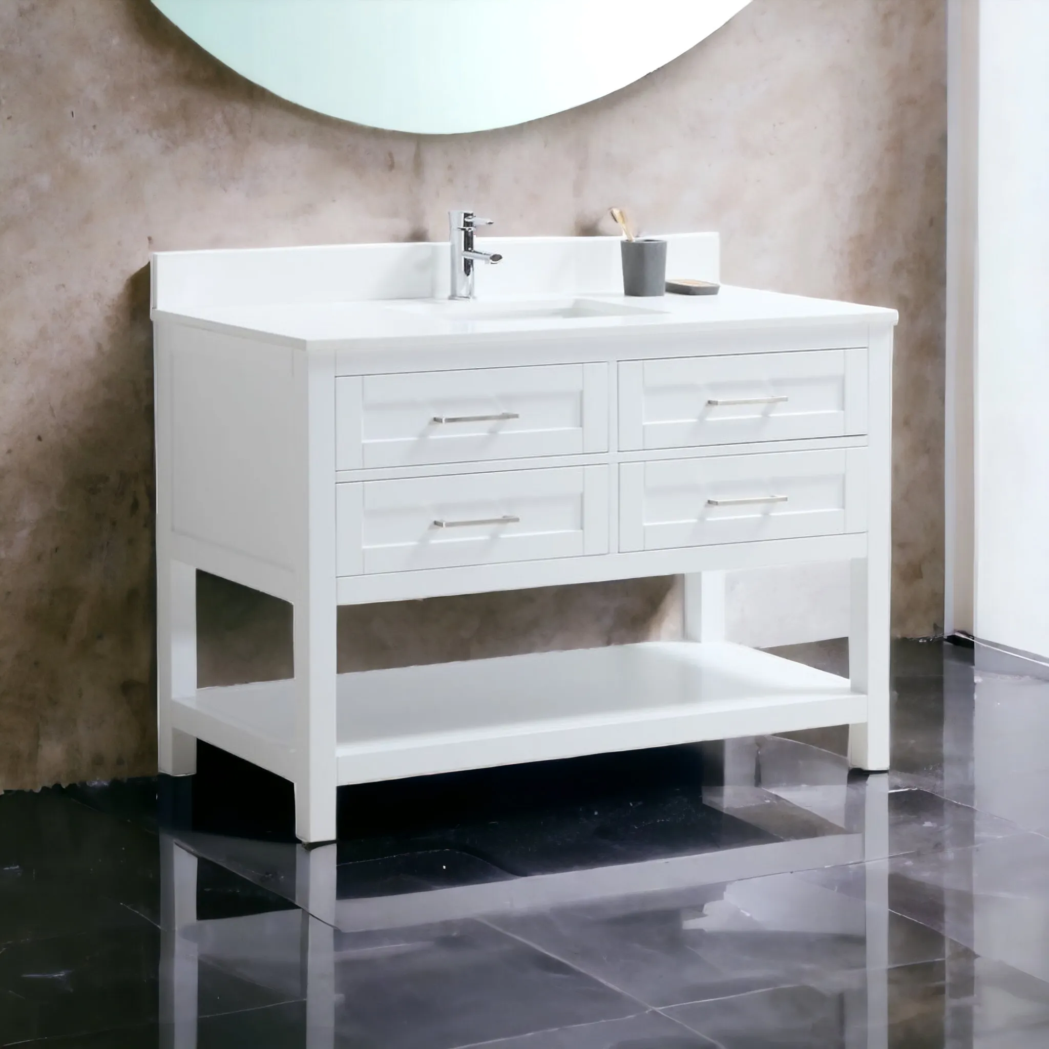 CCS301 - 48" White, Floor Standing Bathroom Vanity, White Quartz Countertop, Brushed Nickel Hardware***PICK UP ONLY ***