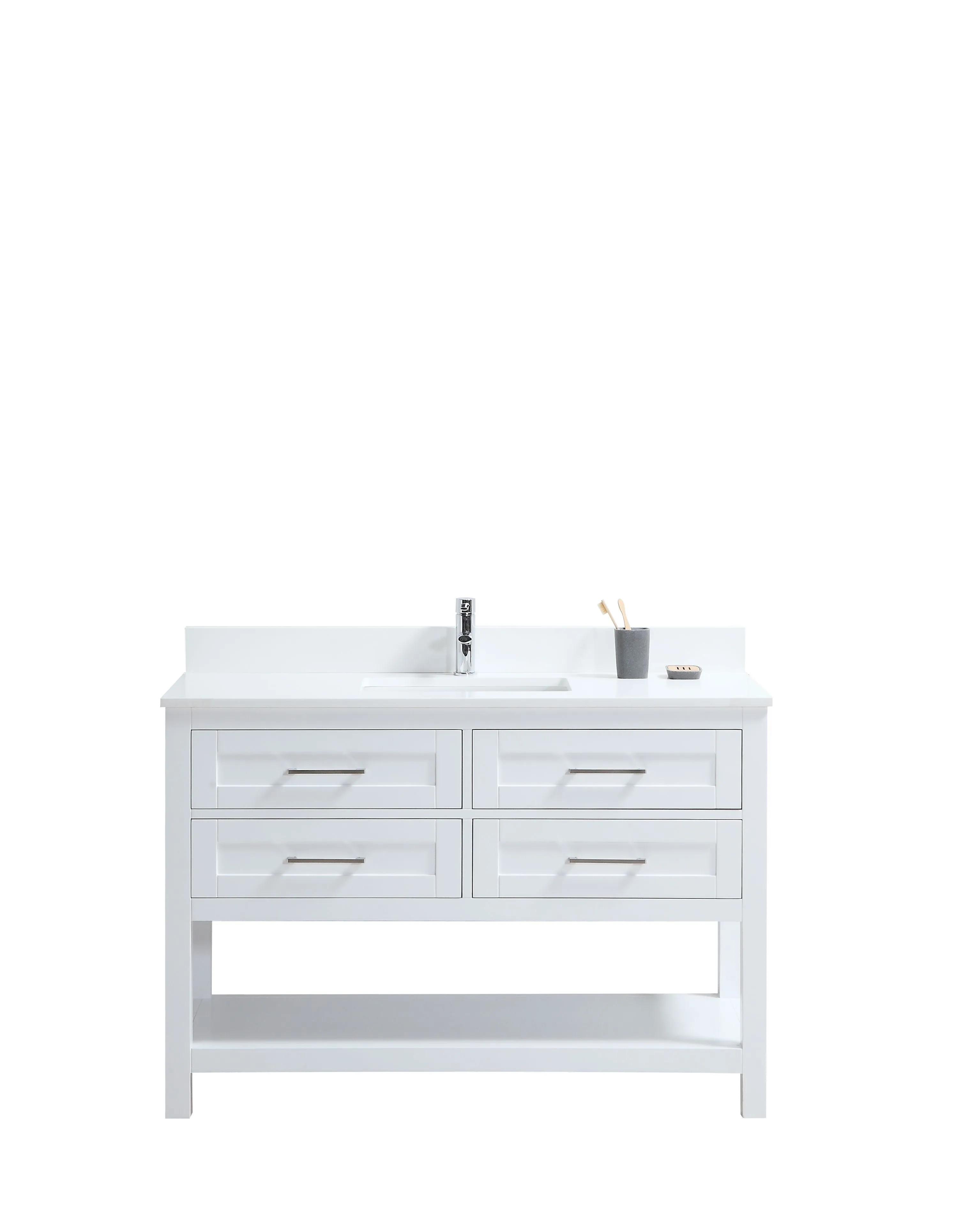 CCS301 - 48" White, Floor Standing Bathroom Vanity, White Quartz Countertop, Brushed Nickel Hardware***PICK UP ONLY ***