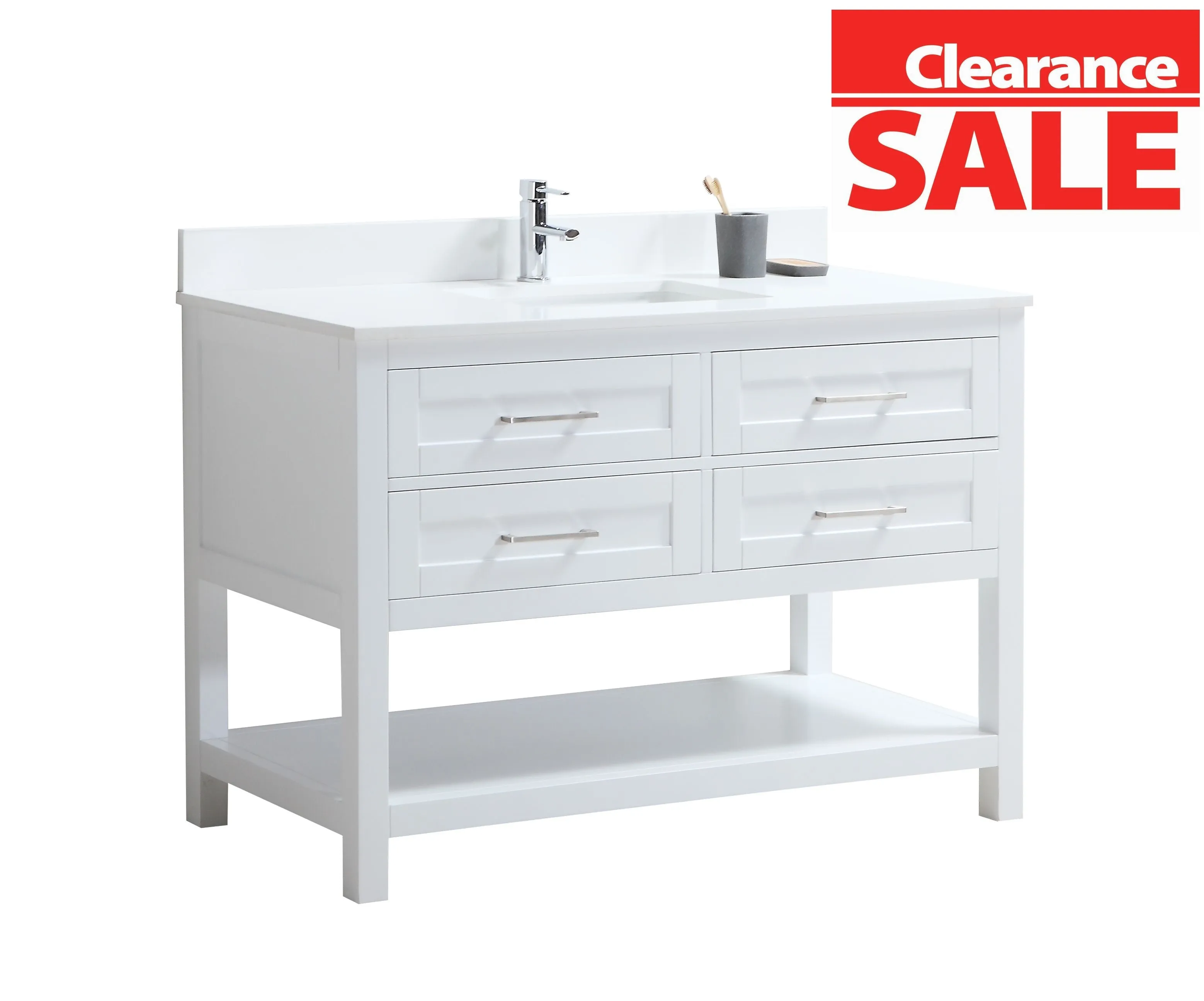 CCS301 - 48" White, Floor Standing Bathroom Vanity, White Quartz Countertop, Brushed Nickel Hardware***PICK UP ONLY ***