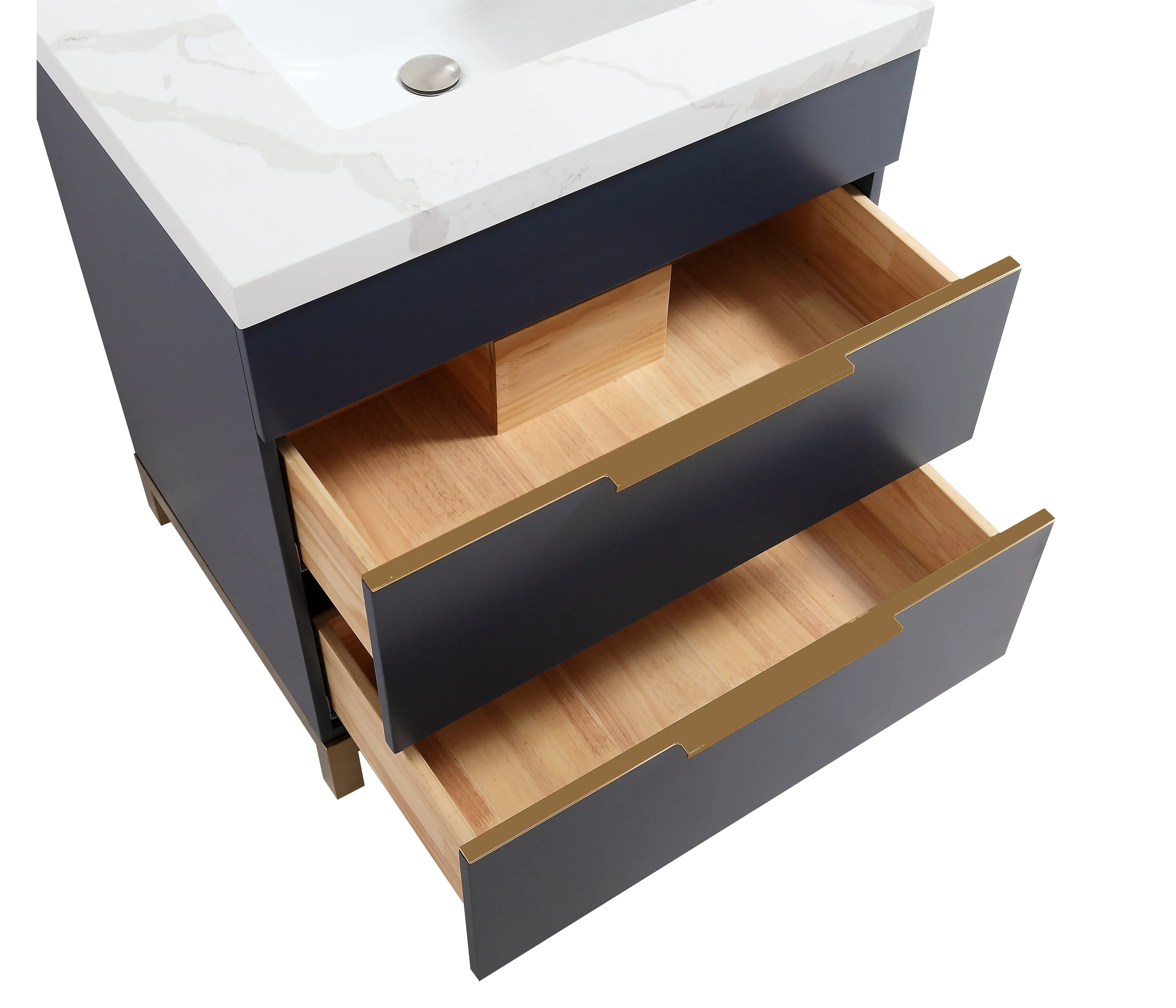 CCS401 - 30" Navy Blue, Floor Standing Modern Bathroom Vanity, Calcatta Quartz Countertop, Brushed Gold Hardware """ CLEARANCE - PICK UP IN STORE ONLY """