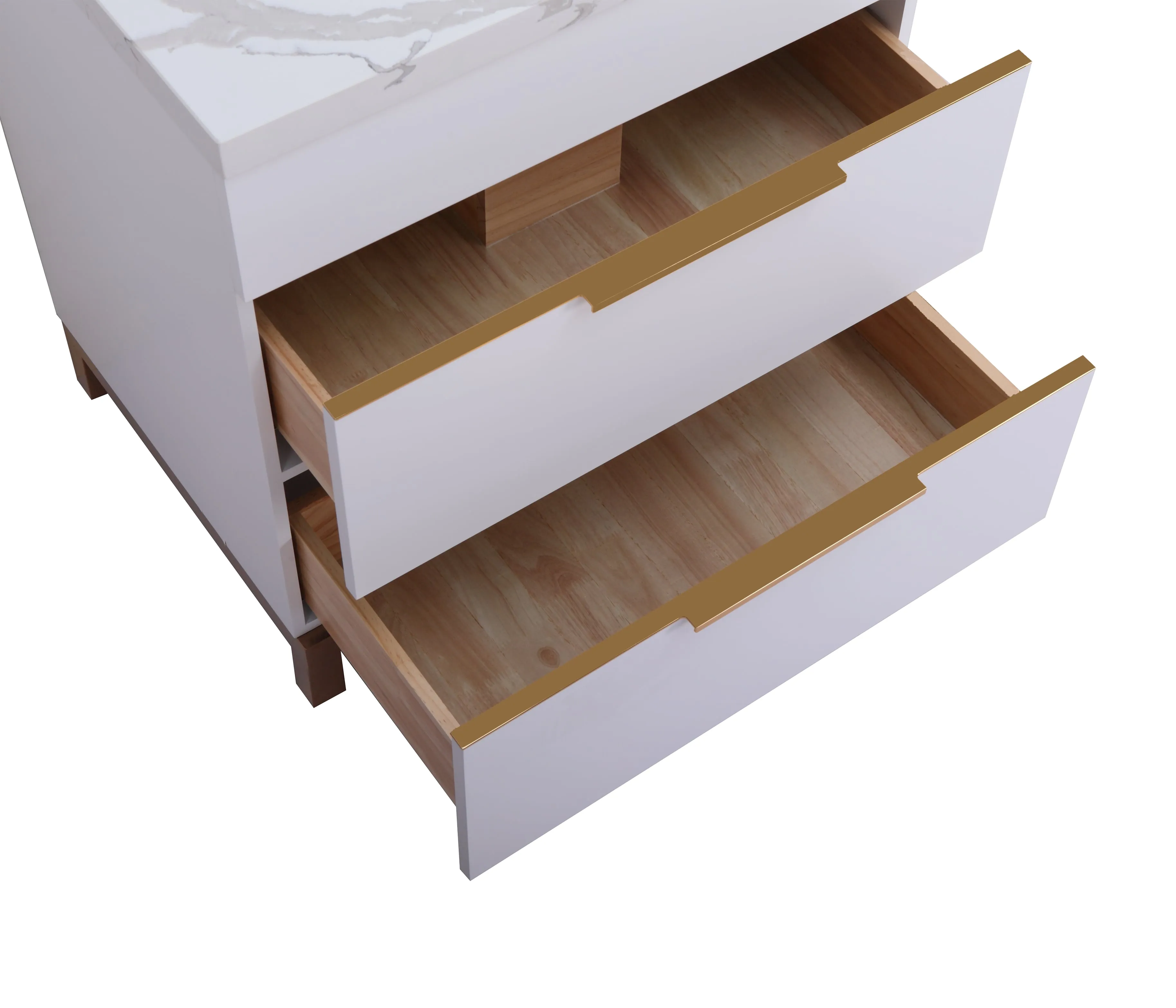 CCS401 - 30" WHITE, Floor Standing Modern Bathroom Vanity, Calcatta Quartz Countertop, Brushed Bronze Hardware """ CLEARANCE- PICK UP IN STORE ONLY """