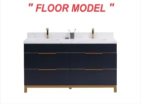 CCS401 - 60" NAVY BLUE , Double Sink,Floor Standing Modern Bathroom Vanity, Calcatta Quartz Countertop, Brushed Bronze Hardware "" FLOOR MODEL/PICK UP IN STORE ""