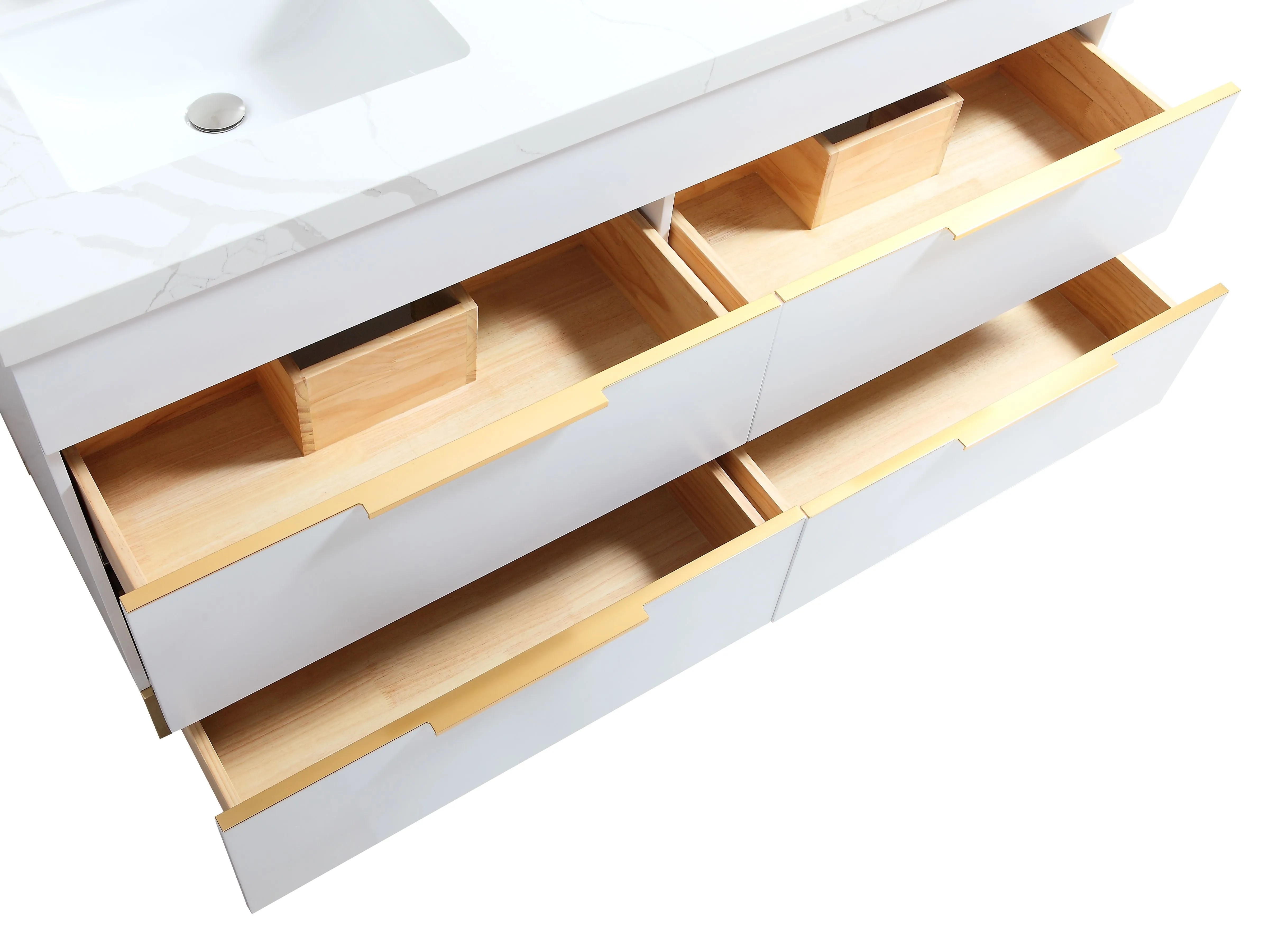 CCS401 - 60" White, Double Sink,Floor Standing Modern Bathroom Vanity, Calcatta Quartz Countertop, Brushed Bronze Hardware "" FLOOR MODEL ""