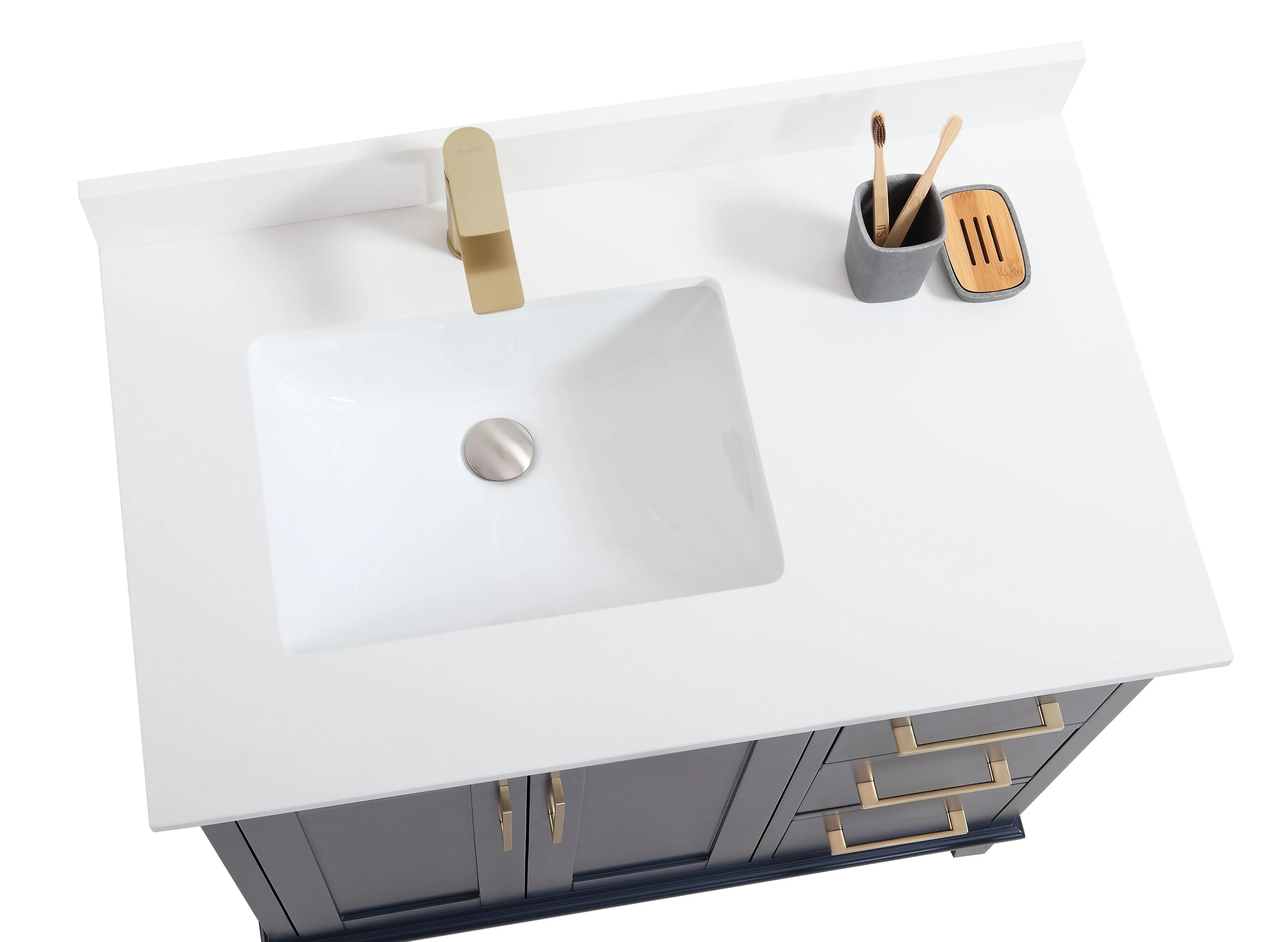 CCS501 - 36" Navy Blue, Floor Standing Bathroom Vanity, White Quartz Countertop