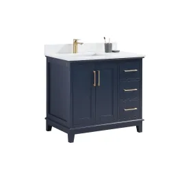 CCS501 - 36" Navy Blue, Floor Standing Bathroom Vanity, White Quartz Countertop