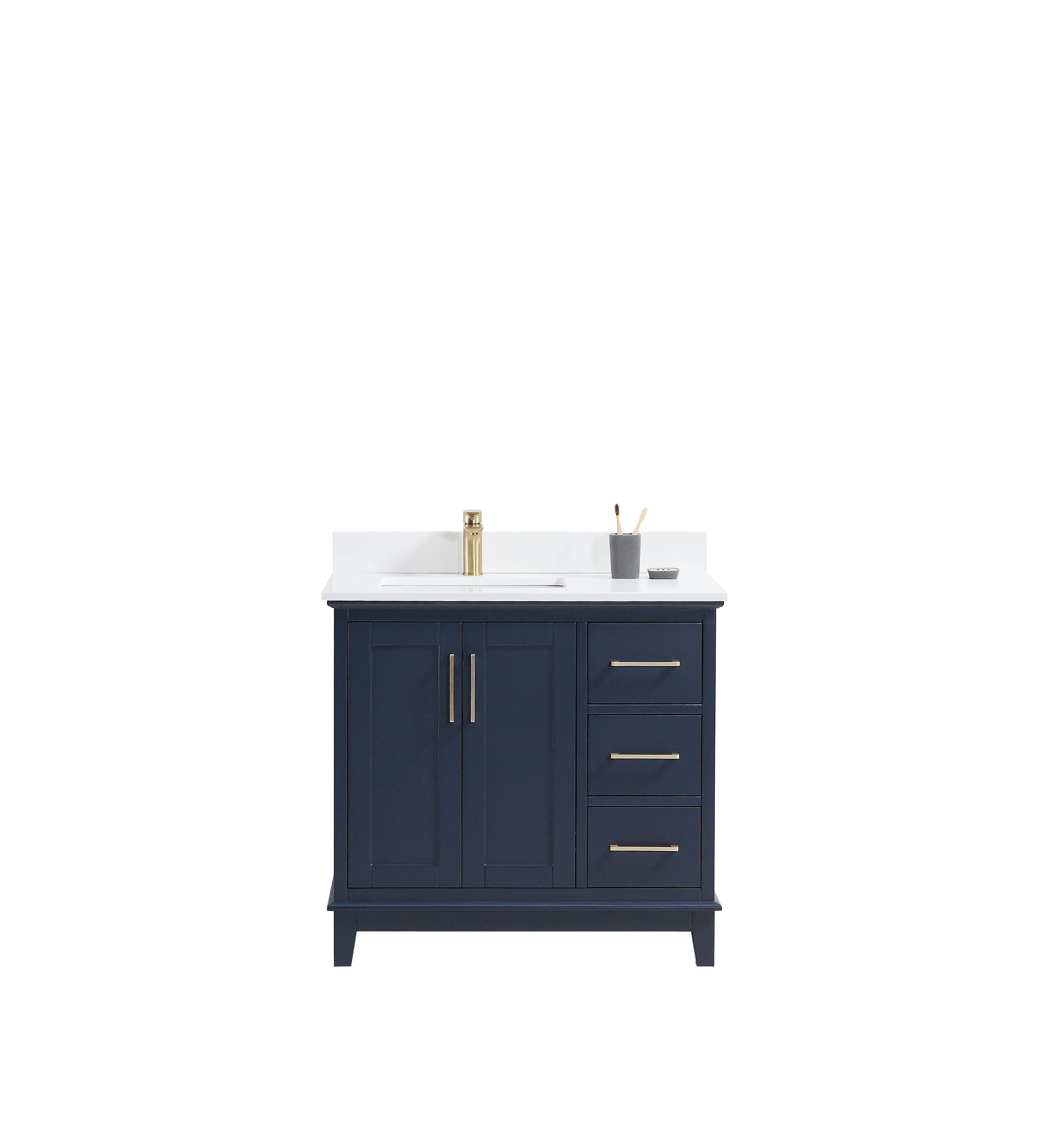 CCS501 - 36" Navy Blue, Floor Standing Bathroom Vanity, White Quartz Countertop