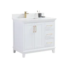 CCS501 - 36" White, Floor Standing Modern Bathroom Vanity, Calcatta Quartz Countertop