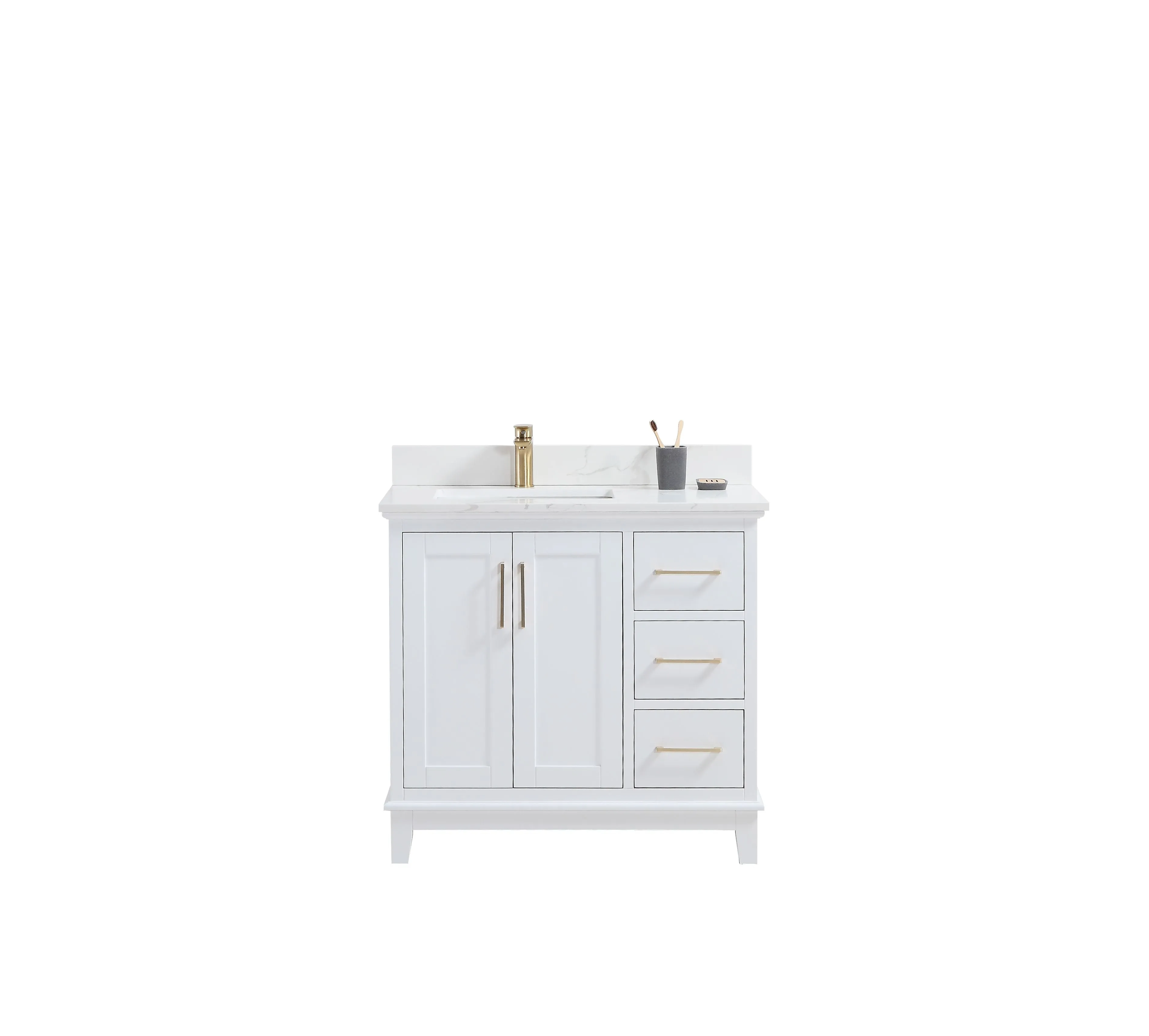 CCS501 - 36" White, Floor Standing Modern Bathroom Vanity, Calcatta Quartz Countertop