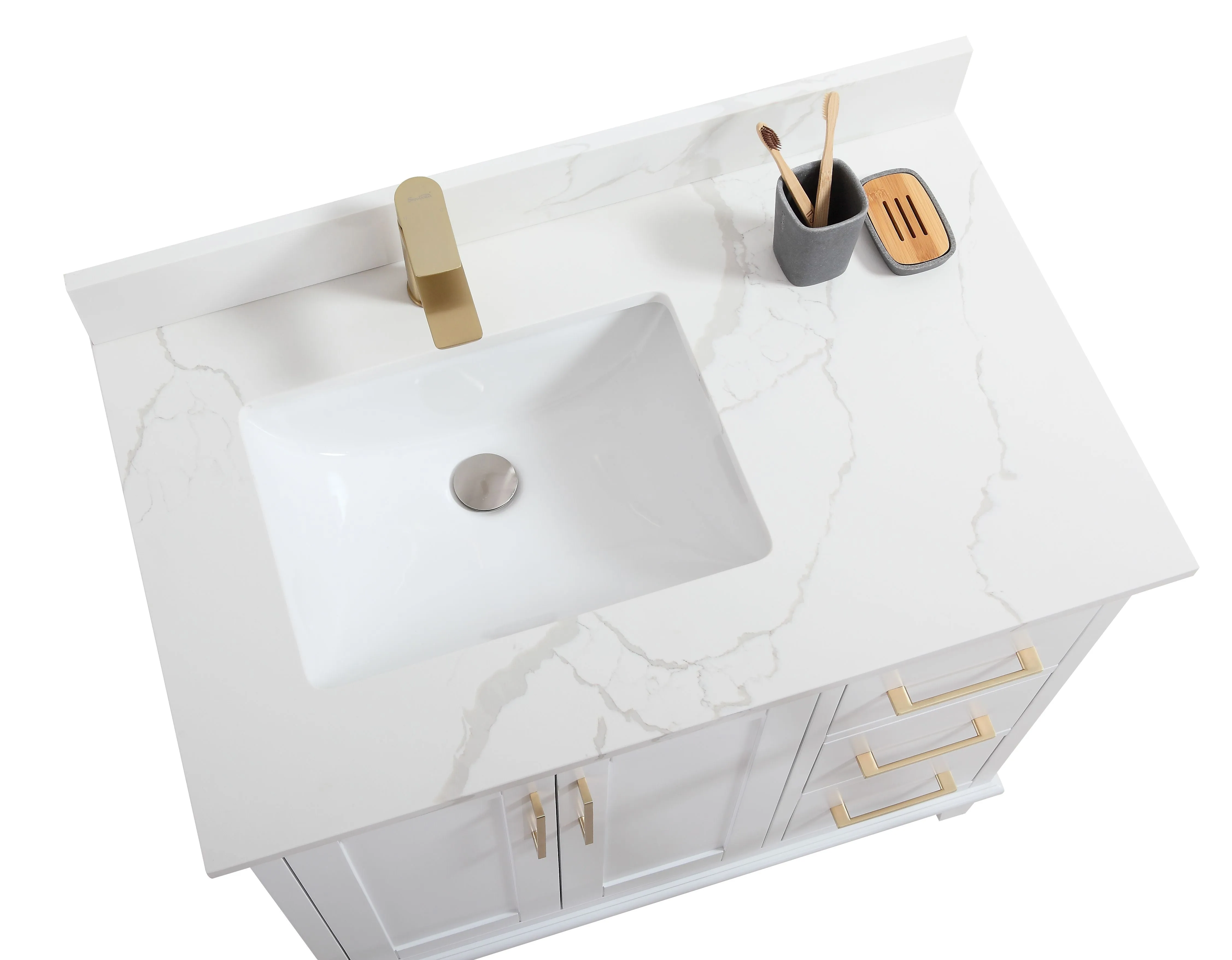 CCS501 - 36" White, Floor Standing Modern Bathroom Vanity, Calcatta Quartz Countertop