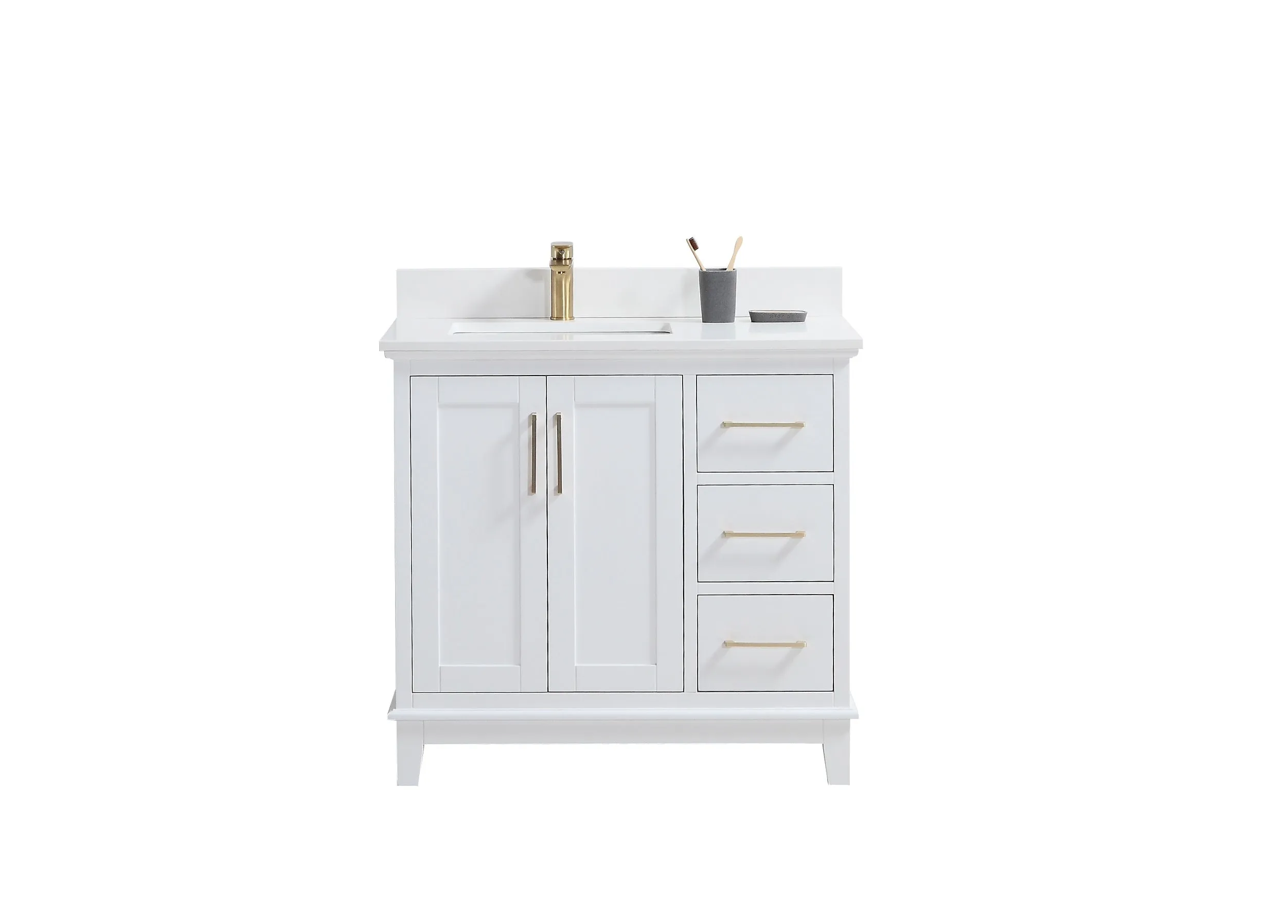 CCS501 - 42" White, Floor Standing Modern Bathroom Vanity, White Quartz Countertop
