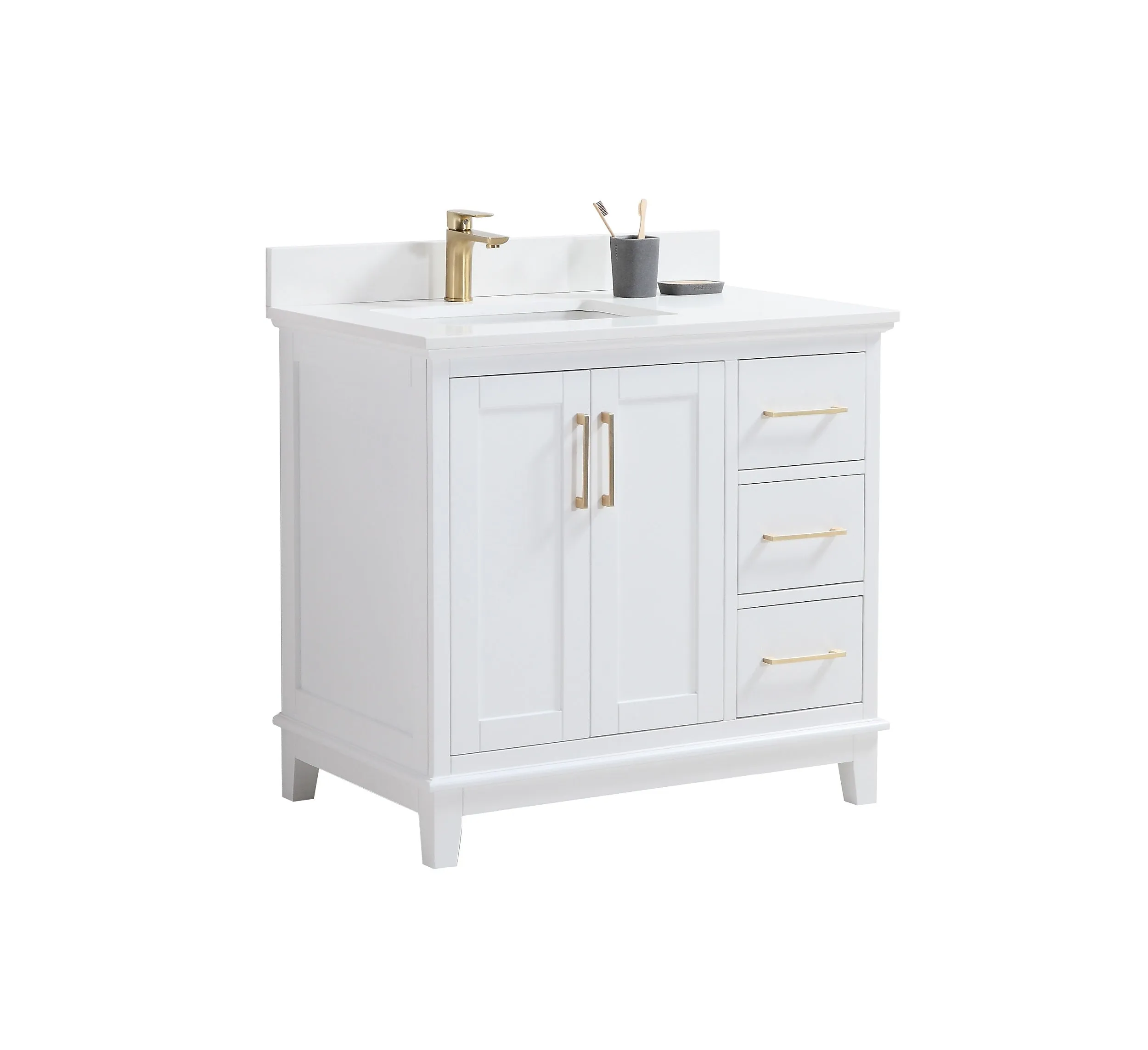 CCS501 - 42" White, Floor Standing Modern Bathroom Vanity, White Quartz Countertop