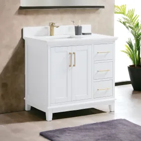 CCS501 - 42" White, Floor Standing Modern Bathroom Vanity, White Quartz Countertop