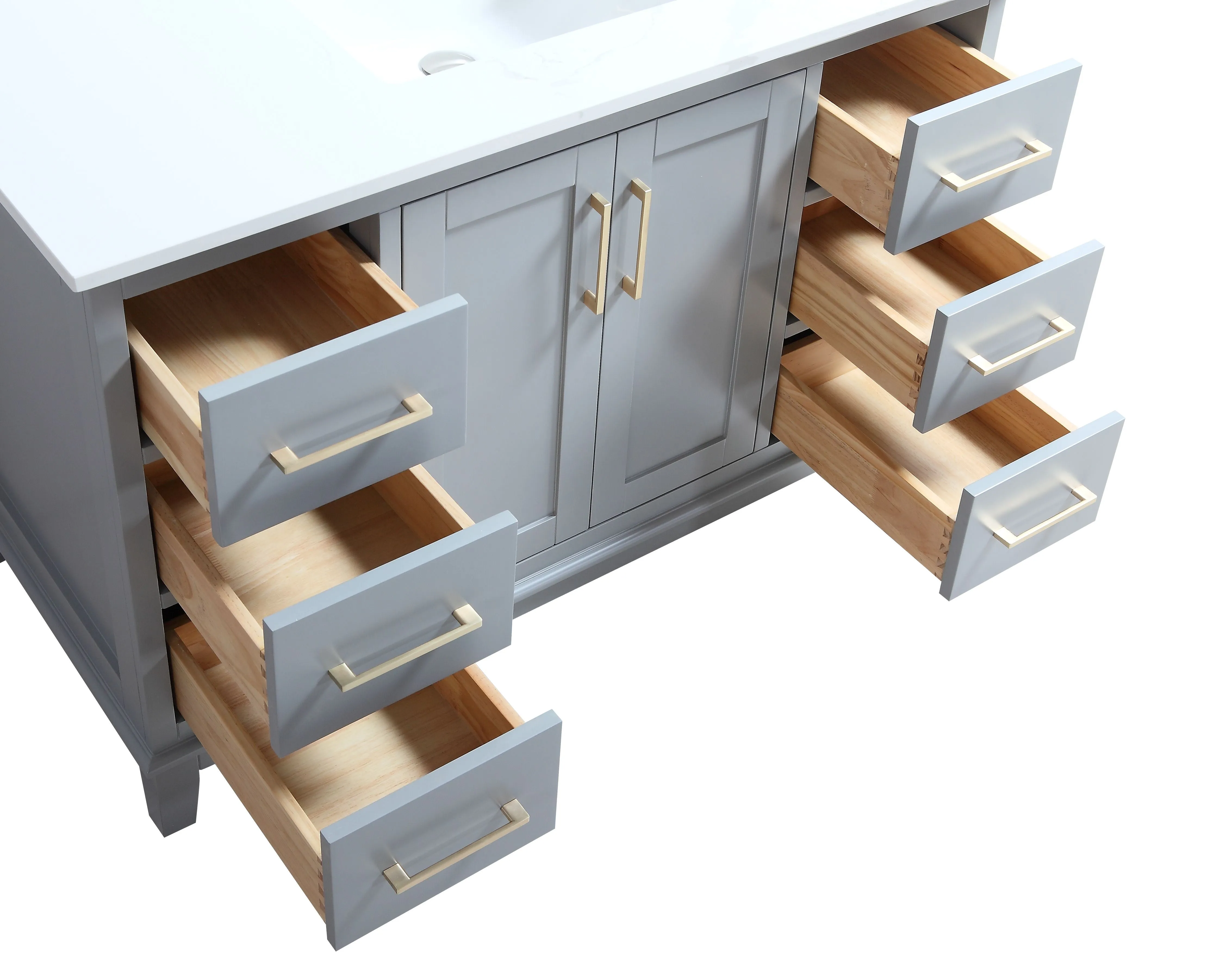 CCS501 - 48" GREY, Floor Standing Modern Bathroom Vanity, Calcatta Quartz Countertop, Brushed Gold Hardware