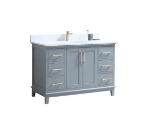 CCS501 - 48" GREY, Floor Standing Modern Bathroom Vanity, Calcatta Quartz Countertop, Brushed Gold Hardware