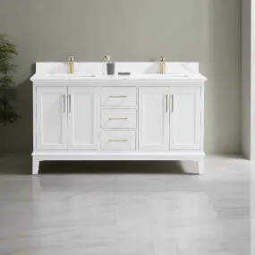 CCS501 - 60" White, Double Sink, Floor Standing Modern Bathroom Vanity, WHITE QUARTZ Countertop
