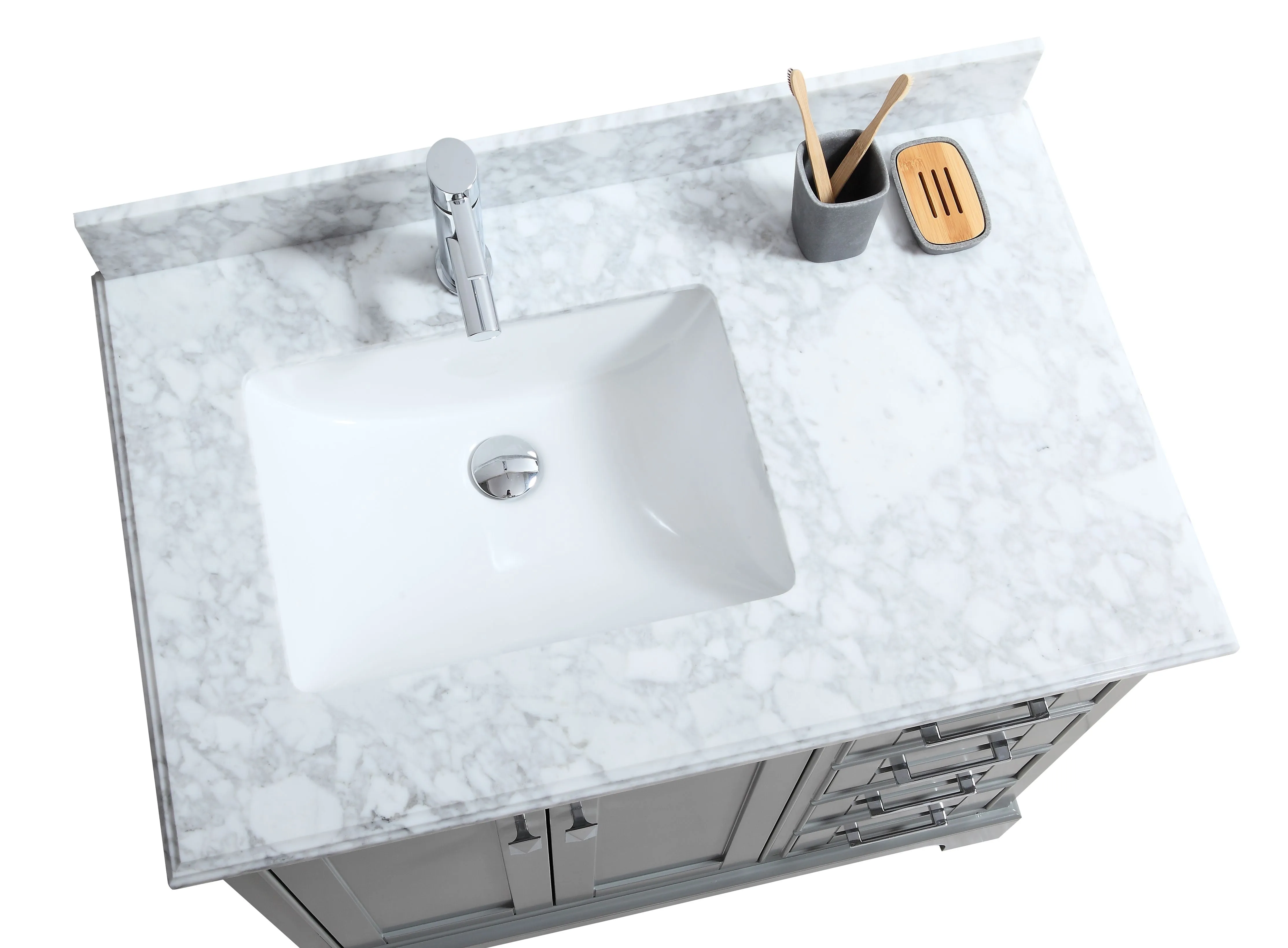 CCS601 - 36" Grey, Floor Standing Modern Bathroom Vanity, Marble /Quartz Countertop, Chrome Hardware