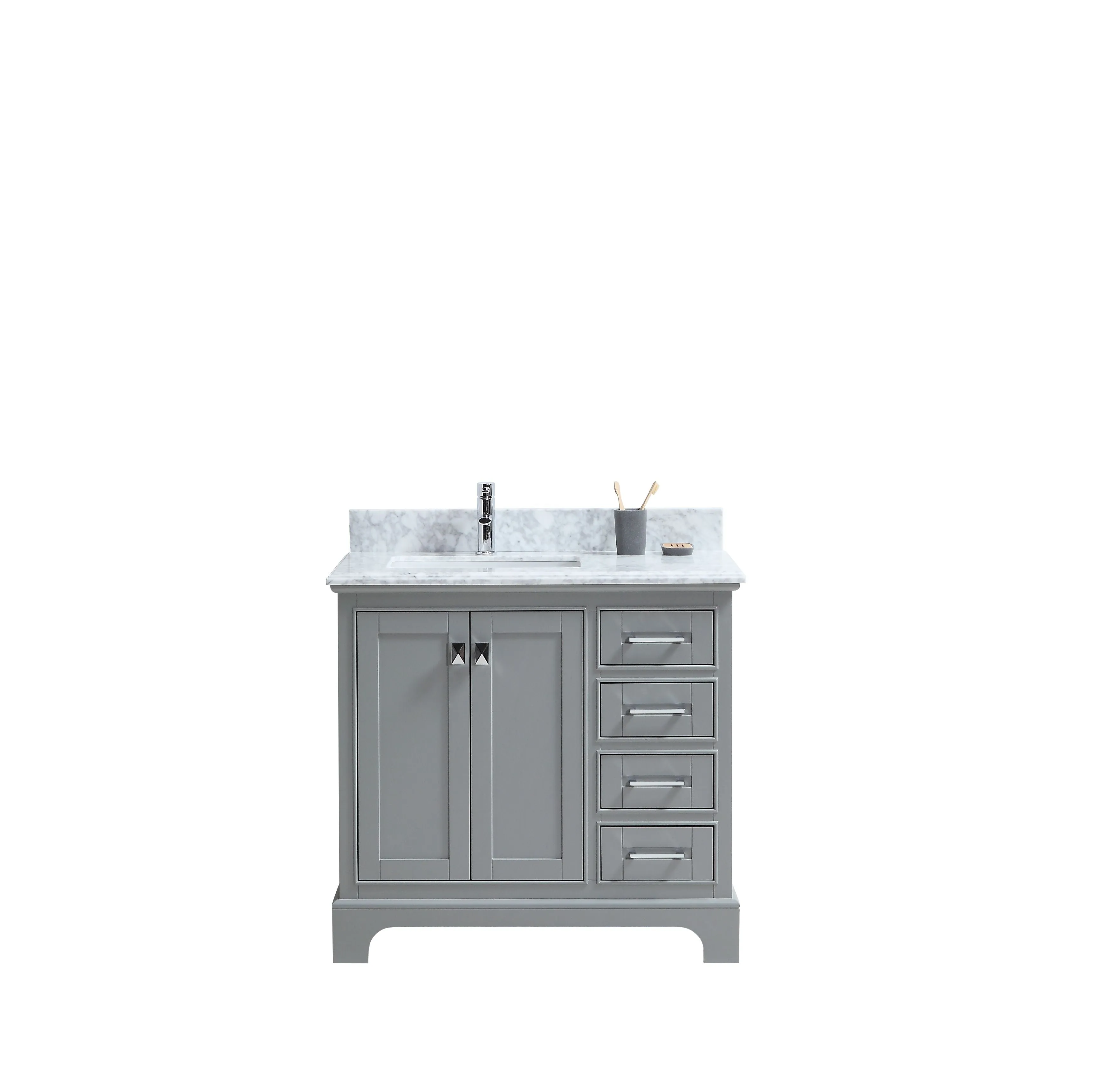 CCS601 - 36" Grey, Floor Standing Modern Bathroom Vanity, Marble /Quartz Countertop, Chrome Hardware
