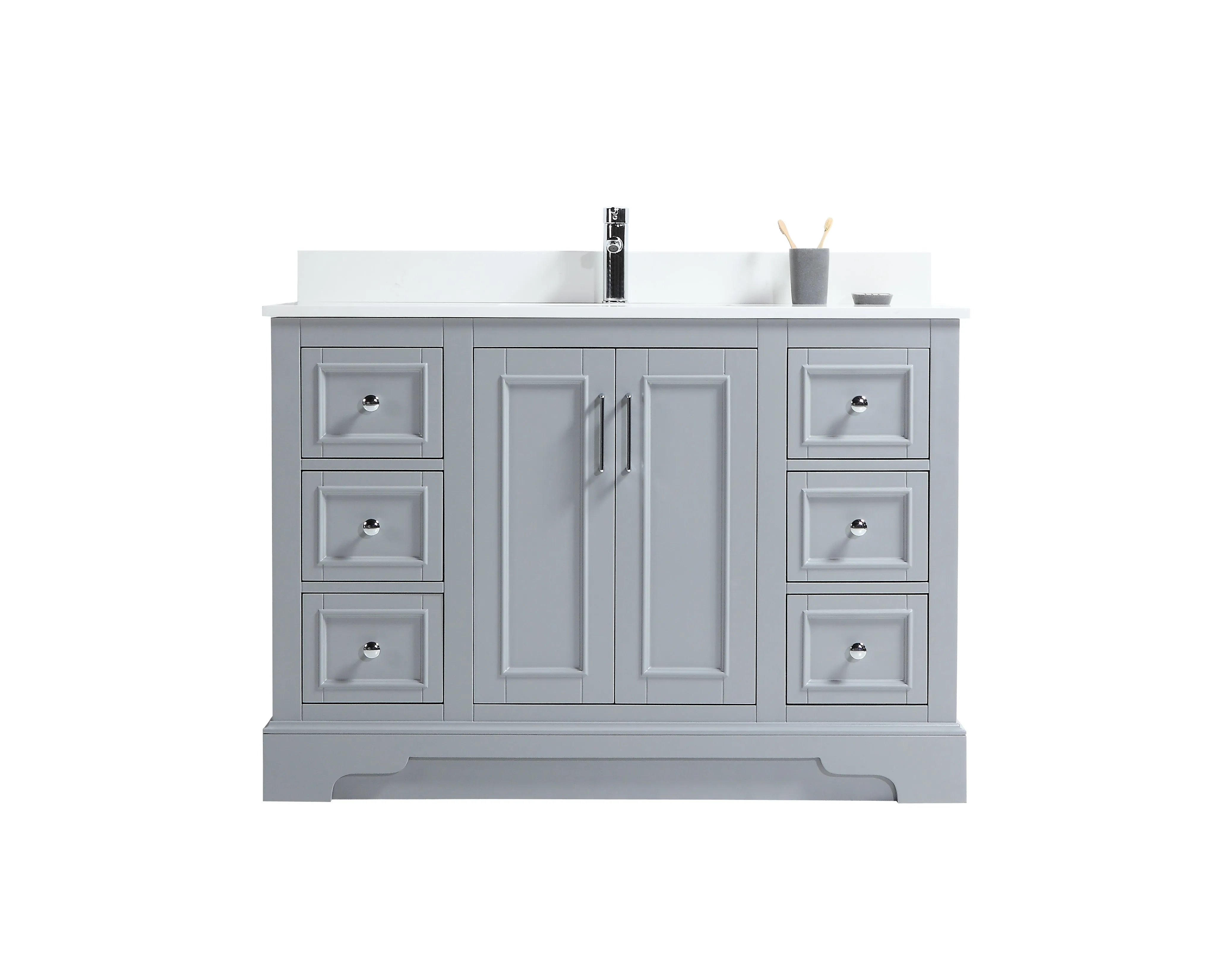 CCS701 - 48" Grey, Floor Standing Modern Bathroom Vanity, White Quartz Countertop, Chrome Hardware** FLOOR MODEL **