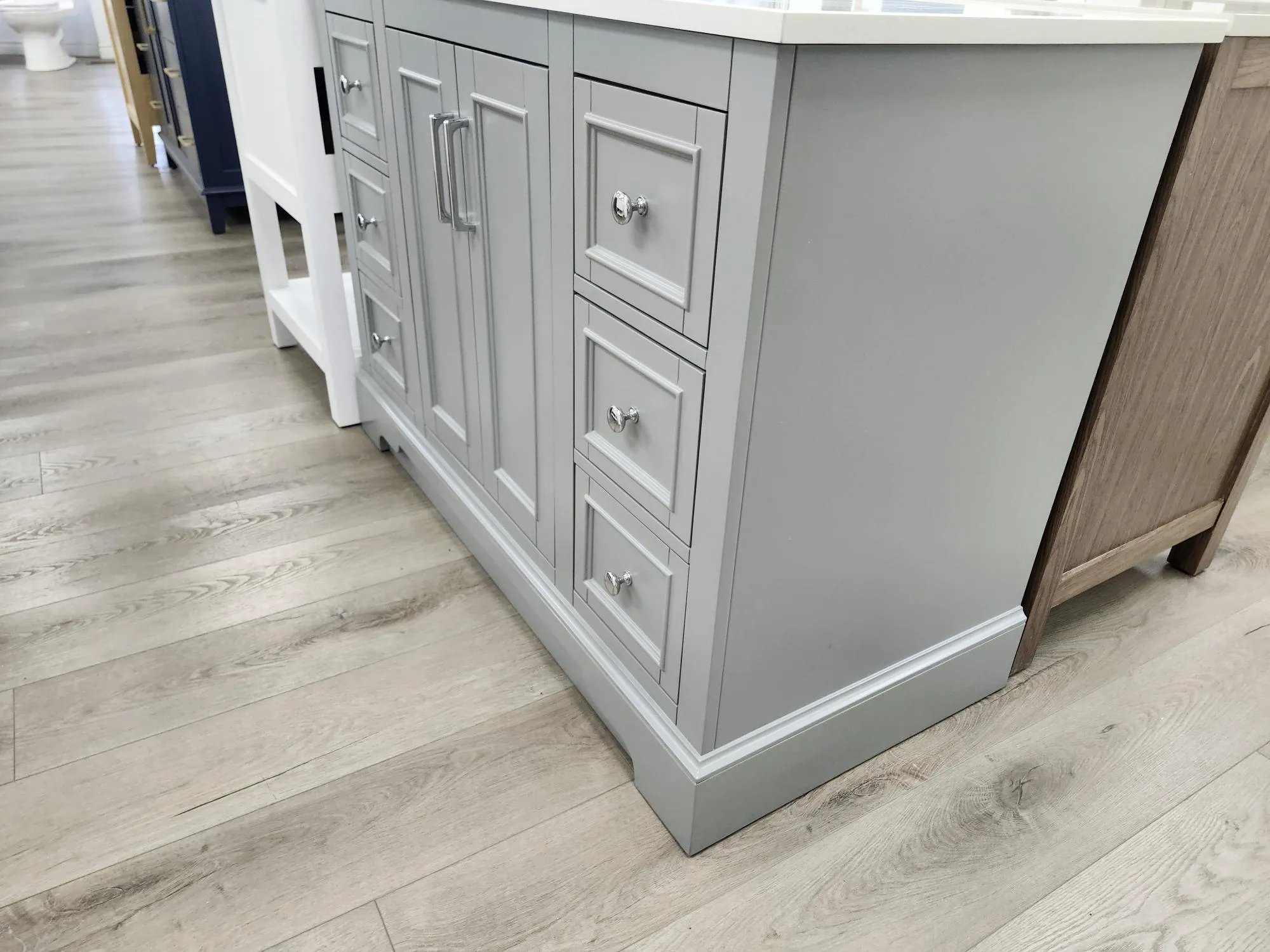 CCS701 - 48" Grey, Floor Standing Modern Bathroom Vanity, White Quartz Countertop, Chrome Hardware** FLOOR MODEL **