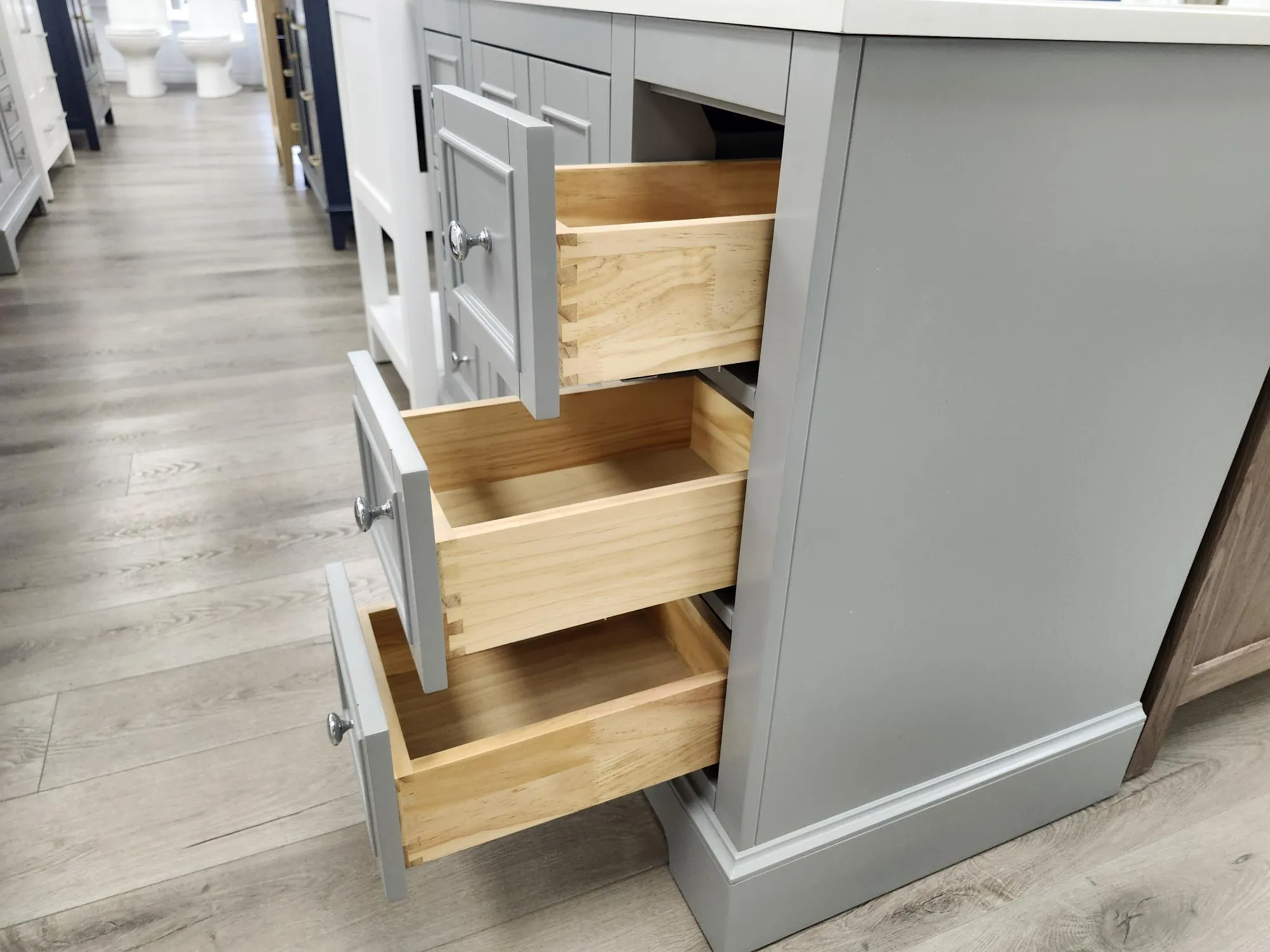 CCS701 - 48" Grey, Floor Standing Modern Bathroom Vanity, White Quartz Countertop, Chrome Hardware** FLOOR MODEL **