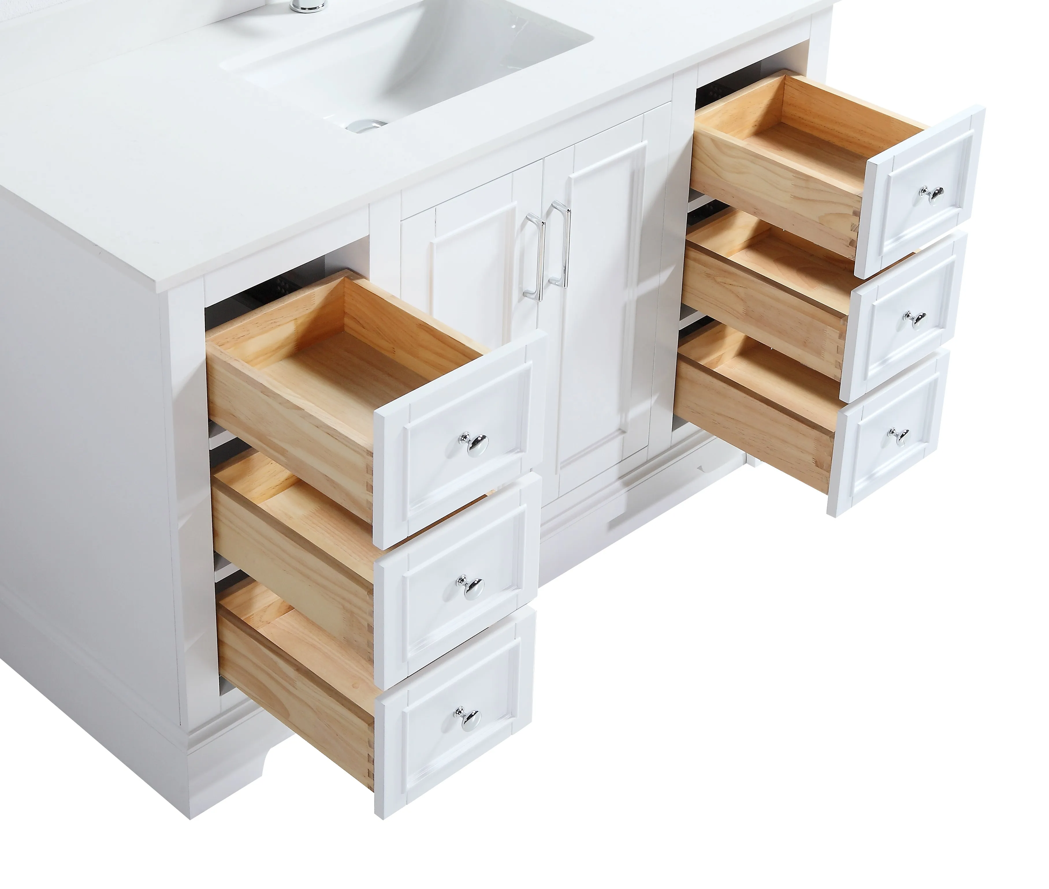 CCS701 - 48" White, Floor Standing Modern Bathroom Vanity, CARRARA Quartz Countertop, Chrome Hardware