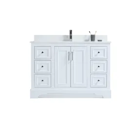 CCS701 - 48" White, Floor Standing Modern Bathroom Vanity, CARRARA Quartz Countertop, Chrome Hardware