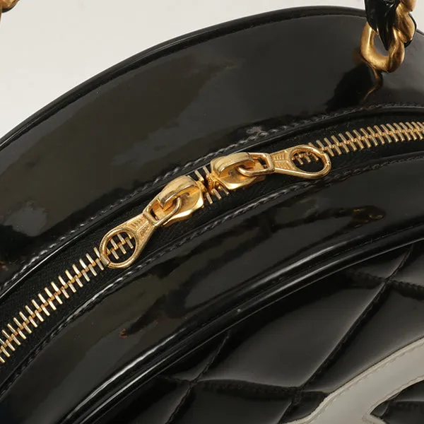 Chanel Around 1995 Made Patent Round Design Cc Mark Vanity Black