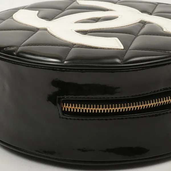 Chanel Around 1995 Made Patent Round Design Cc Mark Vanity Black