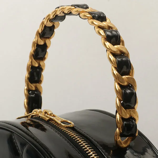 Chanel Around 1995 Made Patent Round Design Cc Mark Vanity Black