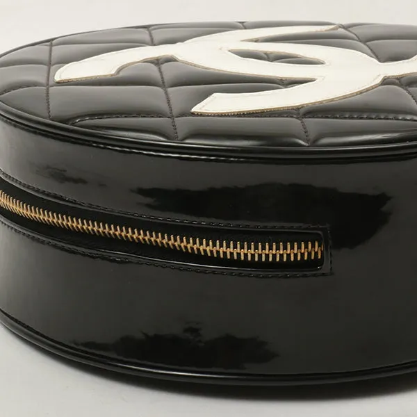Chanel Around 1995 Made Patent Round Design Cc Mark Vanity Black