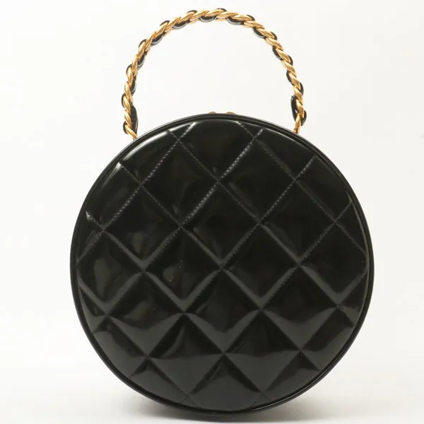 Chanel Around 1995 Made Patent Round Design Cc Mark Vanity Black