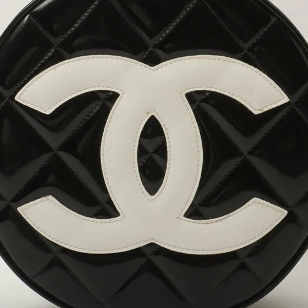 Chanel Around 1995 Made Patent Round Design Cc Mark Vanity Black