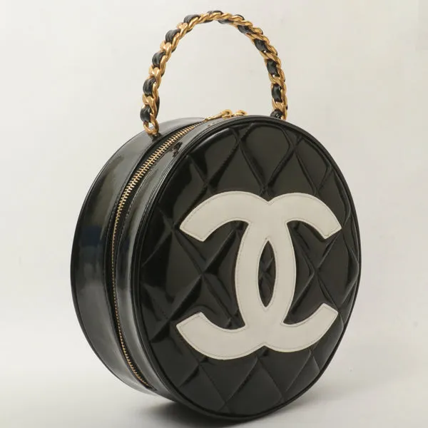 Chanel Around 1995 Made Patent Round Design Cc Mark Vanity Black