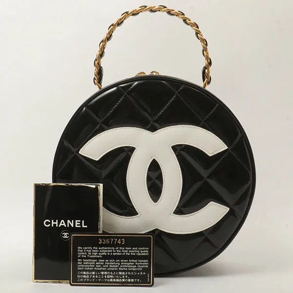 Chanel Around 1995 Made Patent Round Design Cc Mark Vanity Black