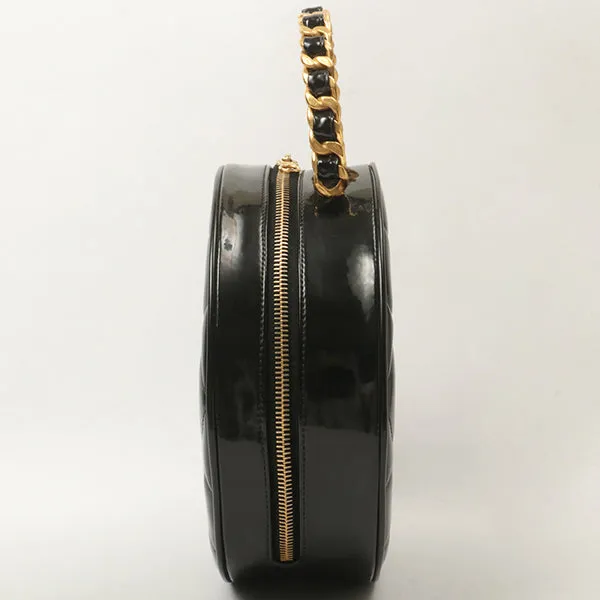 Chanel Around 1995 Made Patent Round Design Cc Mark Vanity Black
