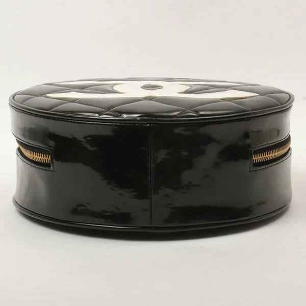 Chanel Around 1995 Made Patent Round Design Cc Mark Vanity Black