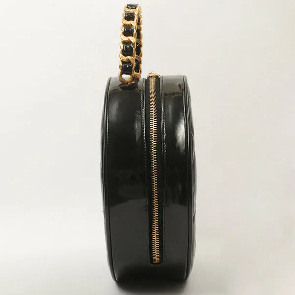 Chanel Around 1995 Made Patent Round Design Cc Mark Vanity Black