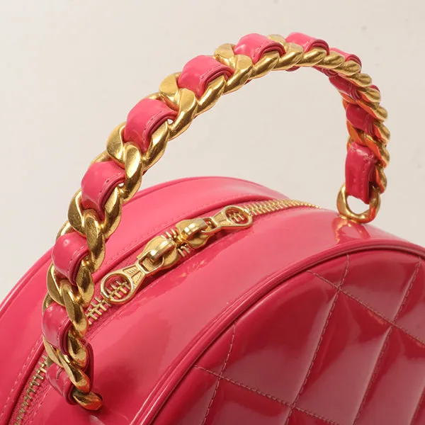 Chanel Around 1995 Made Patent Round Design Cc Mark Vanity Fuchsia Pink